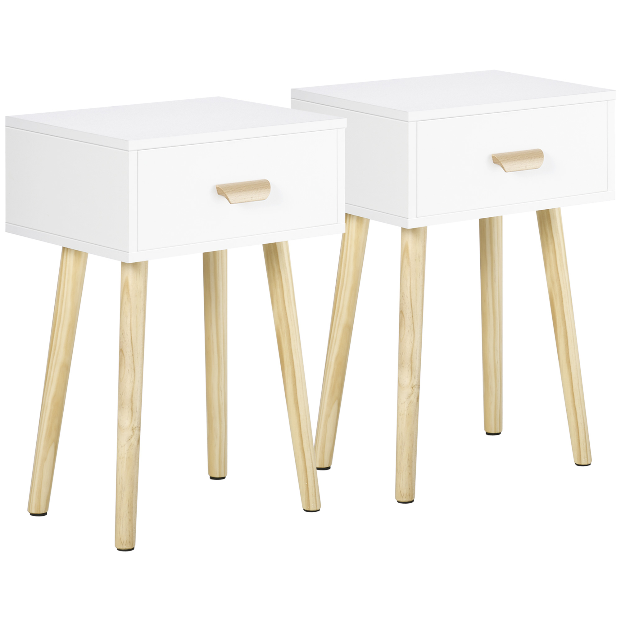 HOMCOM Set de 2 Noptiere cu Sertar și Picioare de Lemn pentru Dormitor Sufragerie Pat Birou 405x305x60 cm Alb | Aosom Romania
