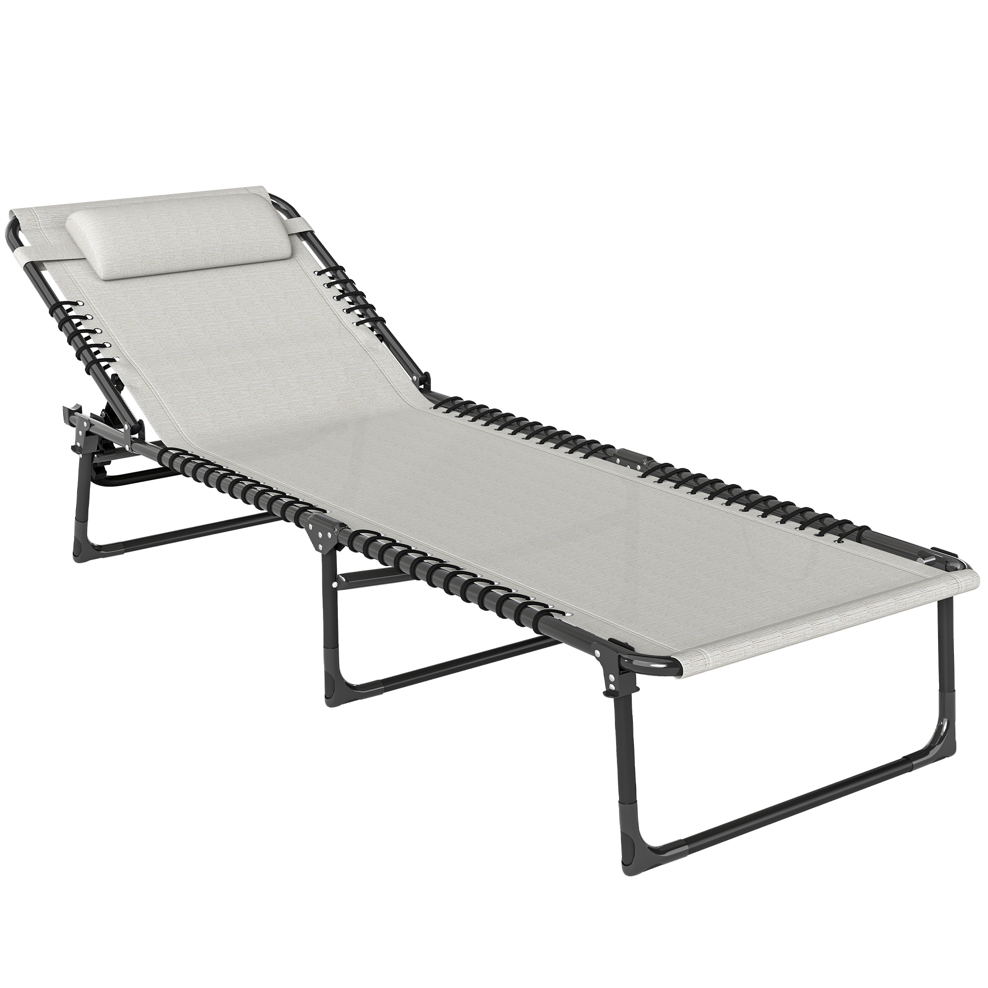 Outsunny Cream White Folding Chaise Lounge Chair Reclining Garden Sun Lounger With 4-Position Adjustable Backrest For Patio, Deck, And Poolside,