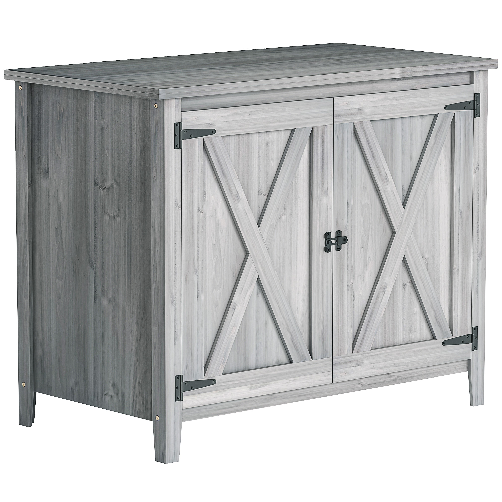 Outsunny Gartenschrank Holz, Geräteschuppen wetterfest 110x60x88,5cm, Gerätehaus mit Tür, Faltdach, Ablagen, Geräteschrank, Gartenhaus Werkzeugschrank Gartenschuppen für Terrasse Hinterhof, Hellgrau Aosom