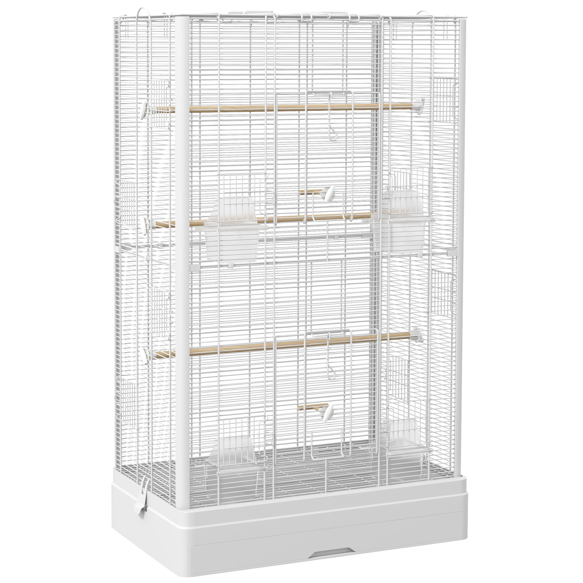 PawHut Gabbia per Uccelli con Vassoio Estraibile e Posatoi, Voliera per Pappagalli, 61×36.5×98 cm, Bianco