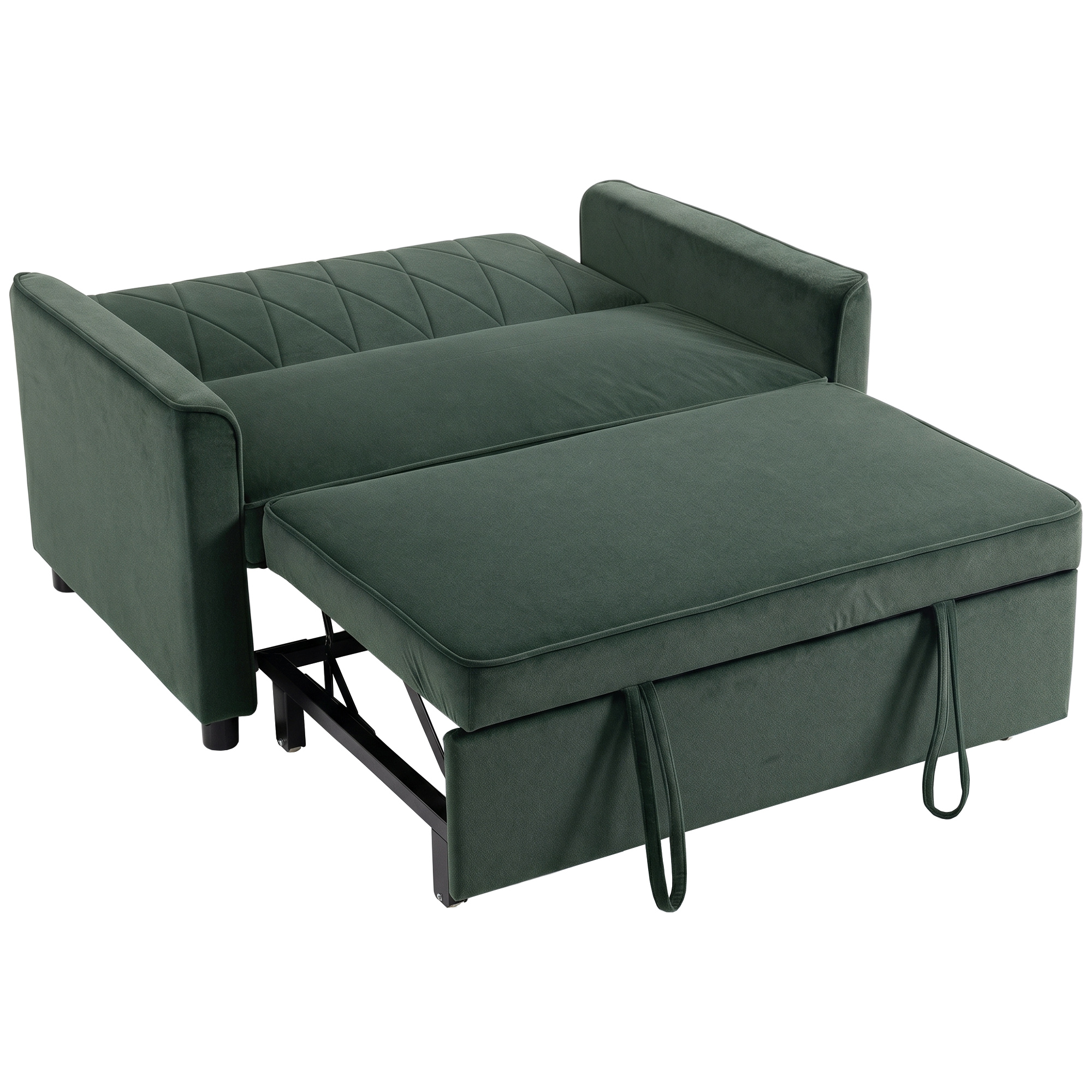 Homcom Dark Green 2 Seater Sofa Bed, 3-In-1 Convertible Pull Out Sleeper Sofa With Clik-Clack Adjustable Backrest,