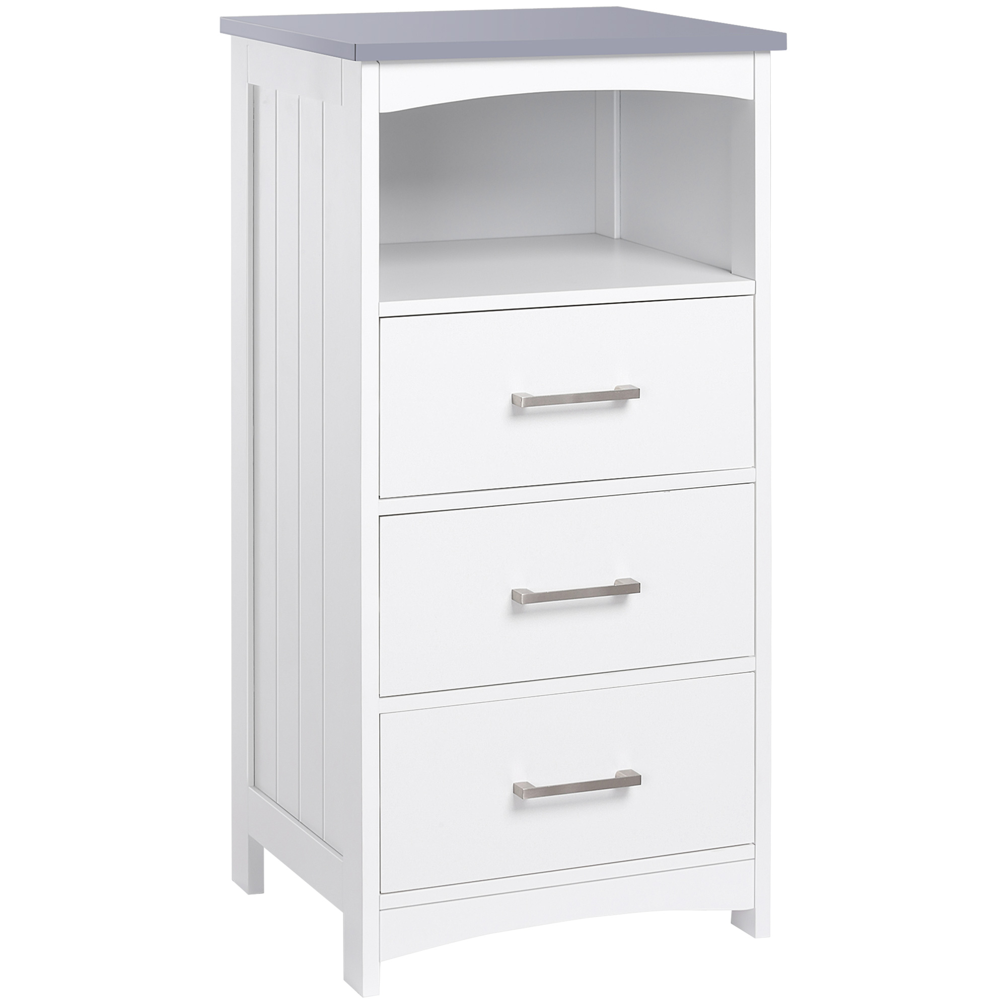 kleankin Badezimmerschrank Badschrank Badkommode mit 3 Schubladen und offenem Fach Badschrank schmal Modern Weiß 40 x 33 x 80 cm Aosom
