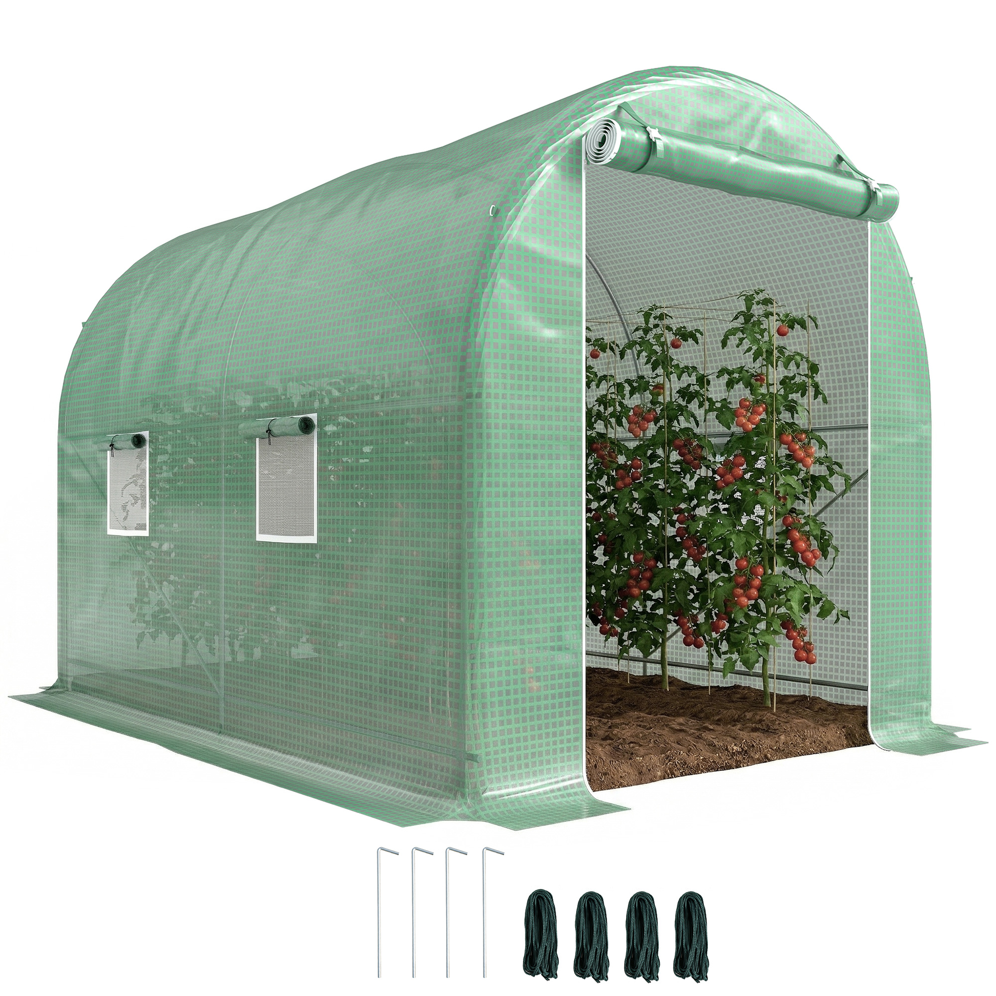 Outsunny Serre de jardin tunnel surface sol 6 m² 3L x 2l x 2,10H m châssis tubulaire renforcé porte zippée 4 fenêtres enroulables vert Aosom France Outsunny Serre de jardin tunnel surface sol 6 m² 3L x 2l x 2,10H m châssis tubulaire renforcé porte zippée 4 fenêtres enroulables vert Aosom France