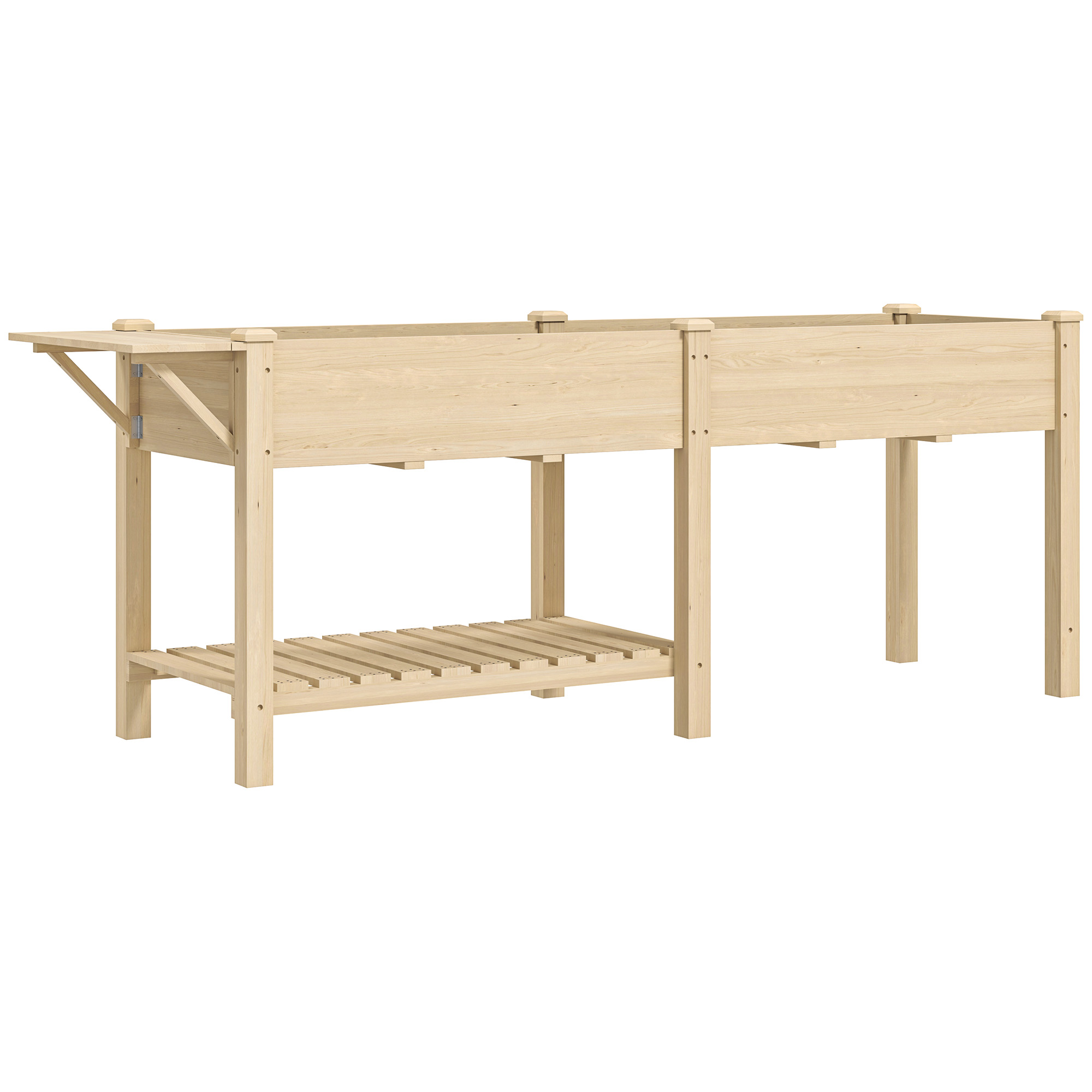 Outsunny Hochbeet mit Ablage, erhöhtes Kräuterbeet mit Ablaufloch, Klappbar Tischkante Pflanzkasten aus Holz wetterbeständig Gemüsebeet, Gartenbeet, Pflanzbeet für Garten, Balkon, 207x59x78 cm Natur Aosom