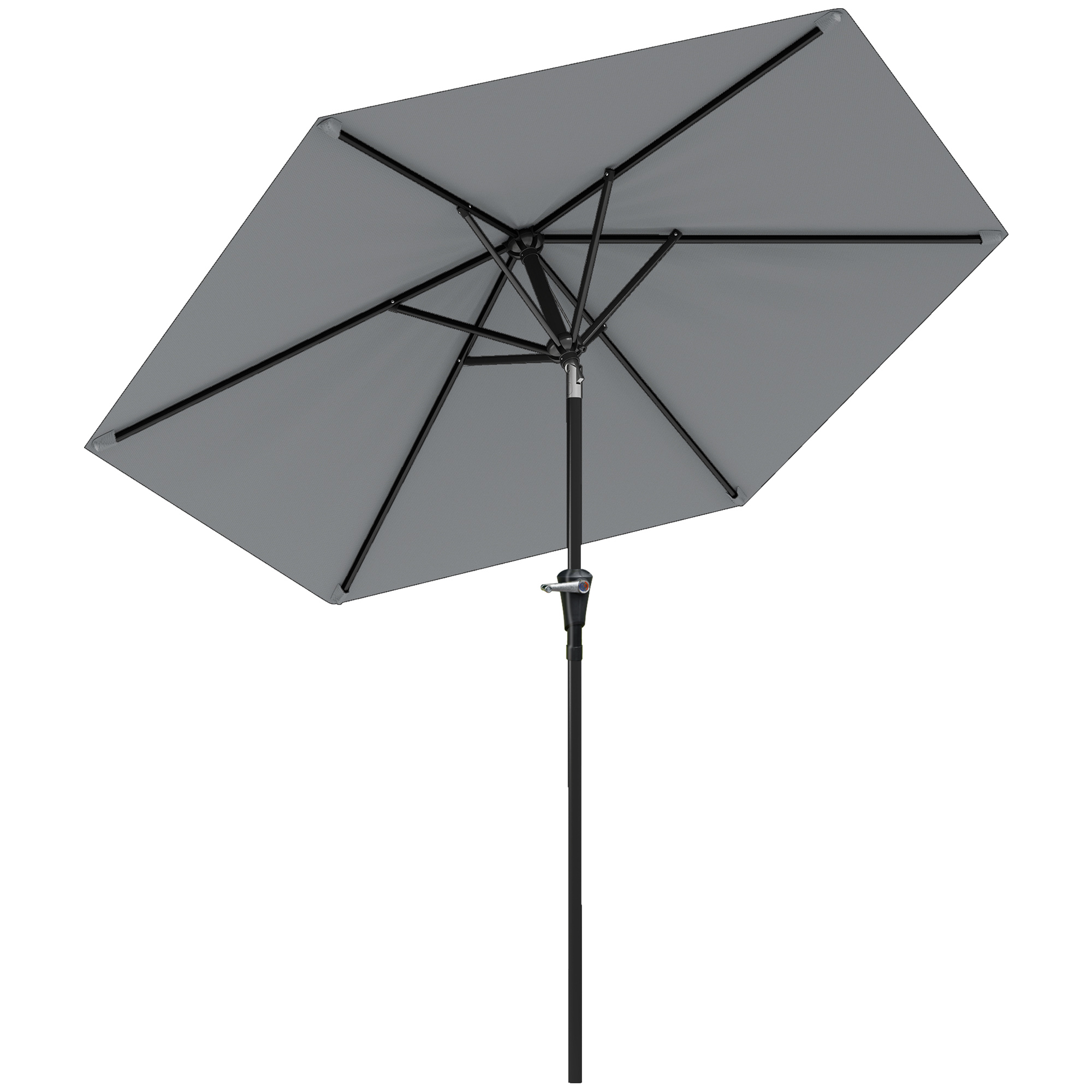 Outsunny Umbrelă Inclinabilă pentru Grădină și Terasă 2.3x2m cu Deschidere Ușoară prin Manivelă, Structură Metalică și 6 Stinghii, Gri | Aosom Romania