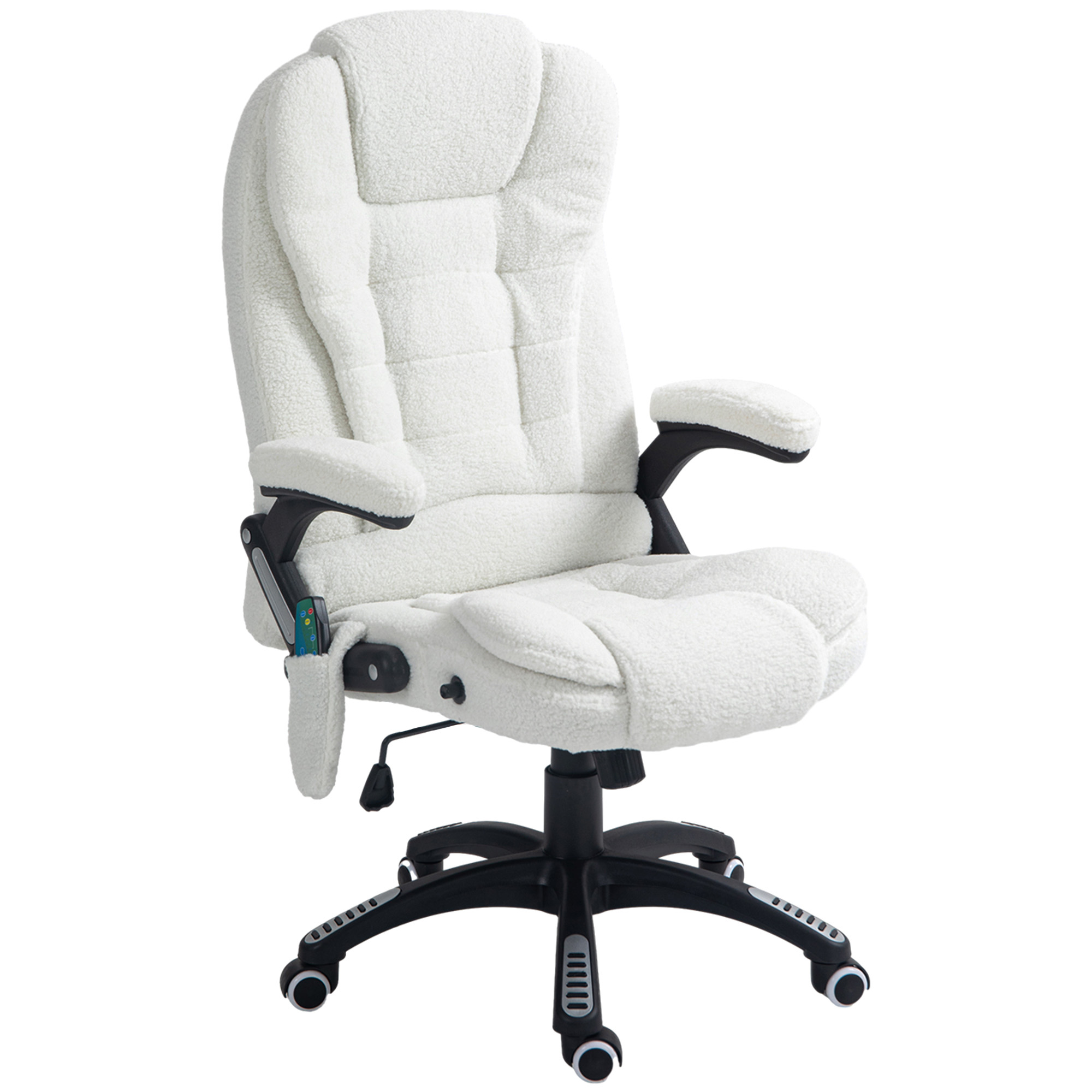 Vinsetto Massage-Bürostuhl, 67x74x107-116cm, höhenverstellbar, mit Wippfunktion, Heizfunktion, Liegefunktion, Fußstütze, Teddysamt, Weiß Aosom