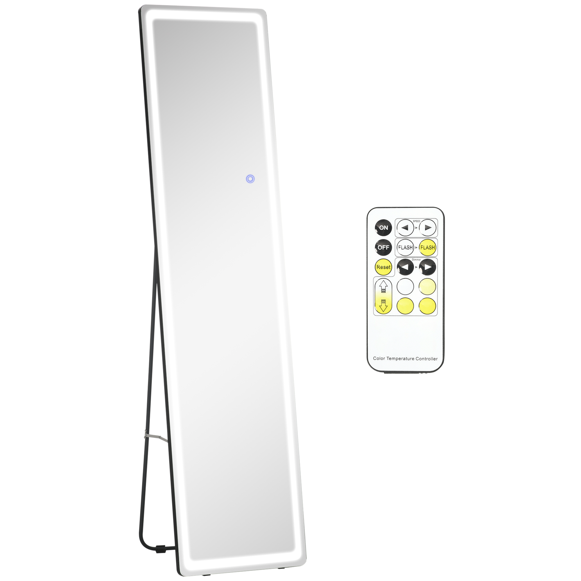 HOMCOM 2 in 1 Standspiegel mit LED-Beleuchtung, freistehend, Ganzkörperspiegel, Schminkspiegel Silber Schwarz, 40 x 37 x 156,5 cm Aosom.de