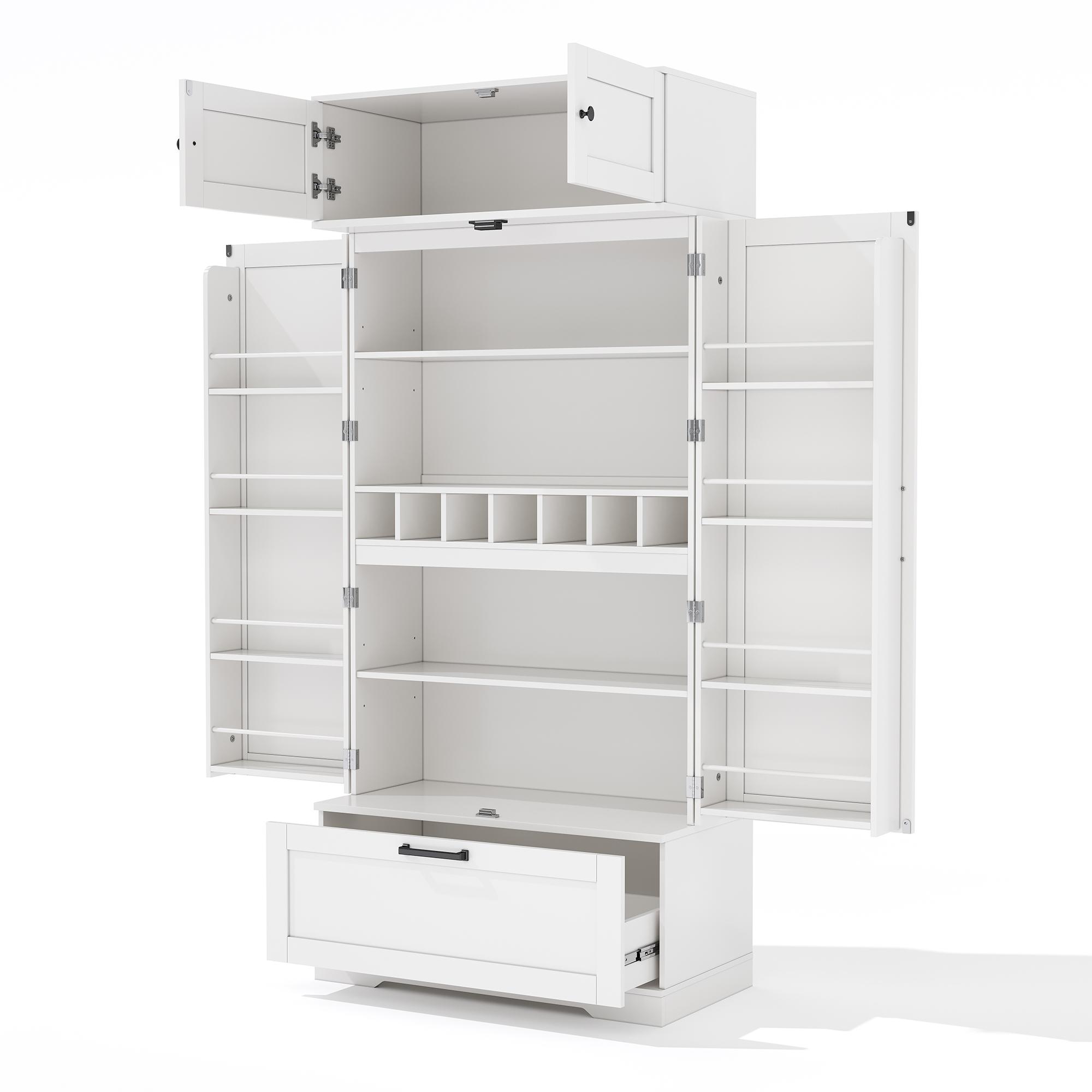 Mueble de almacenaje de cocina independiente con botellero, estantes regulables y puertas abatibles, 80x40x180 cm, Blanco | Aosom España