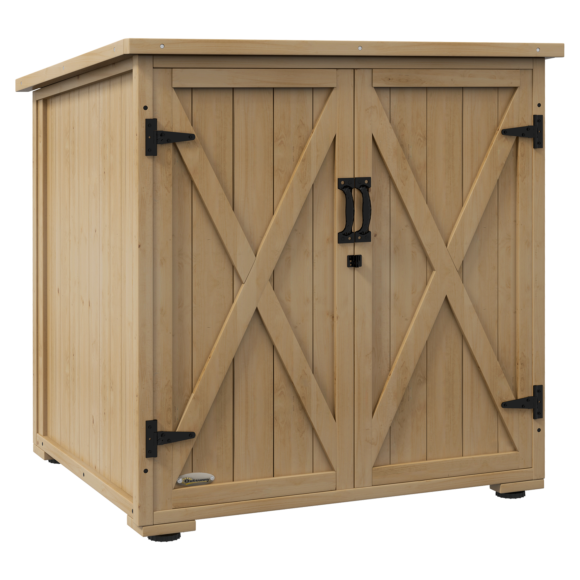 Outsunny Gartenschrank Geräteschrank wetterfester Holzschrank mit Doppeltür 77,5 x 88 x 90 cm für Garten & Terrasse in Natur Aosom.de