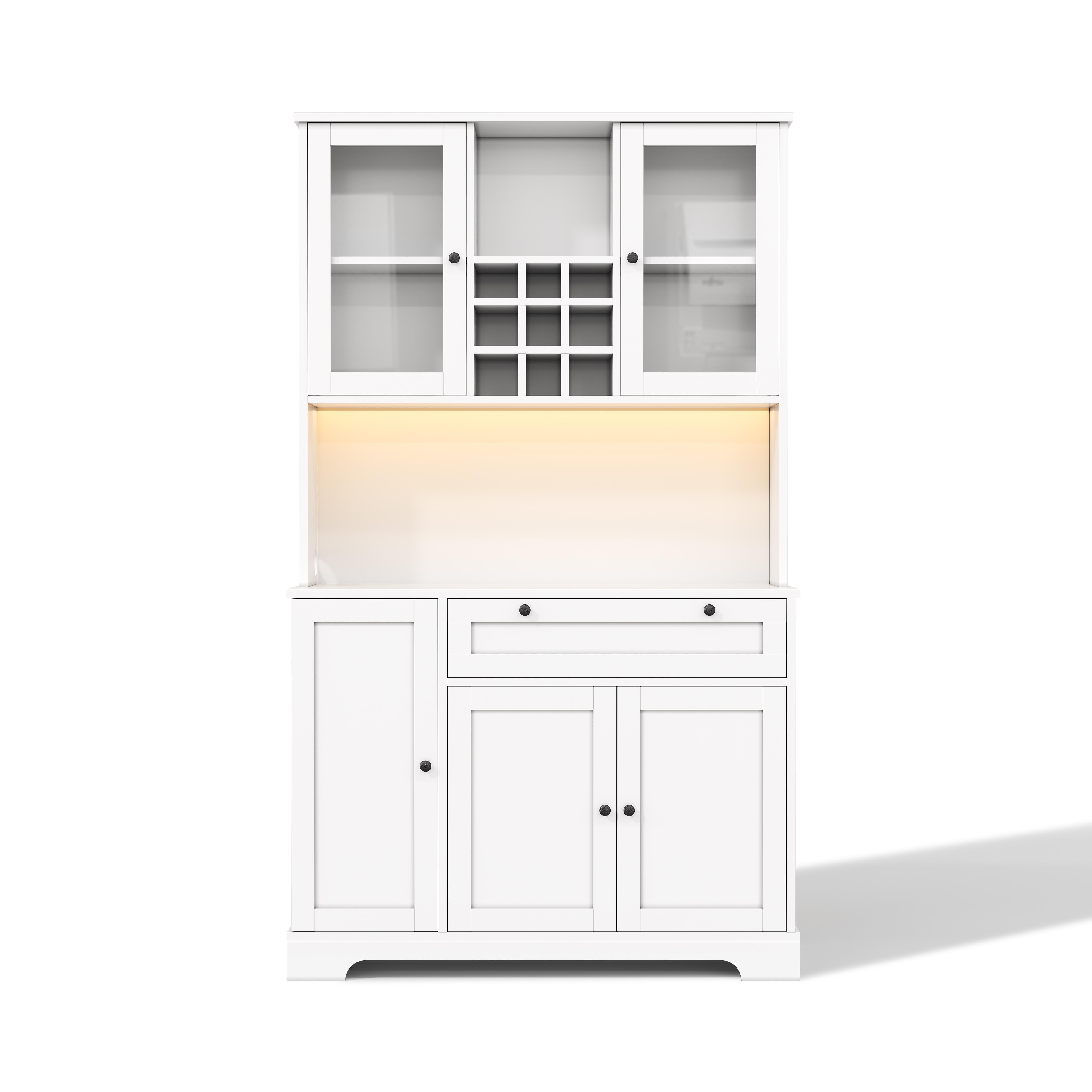 Armario alto de cocina con vitrina, cinco puertas, un cajón, baldas ajustables, 105x40x180 cm, Blanco | Aosom España