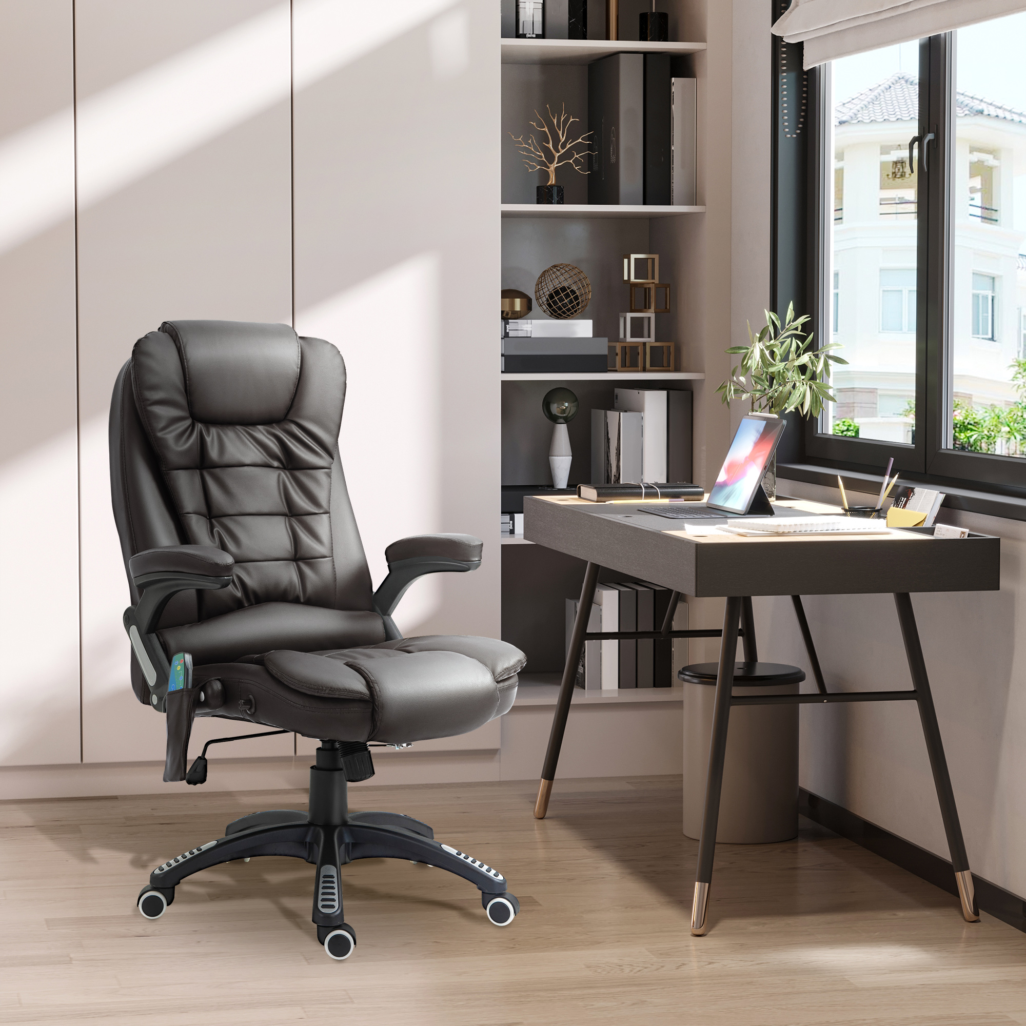HOMCOM Massagesessel, Bürosessel, Bürostuhl, Chefsessel, Gamingsessel mit 6 Punkt Vibrations Massage, Wärmefunktion, Kunstleder   Aosom