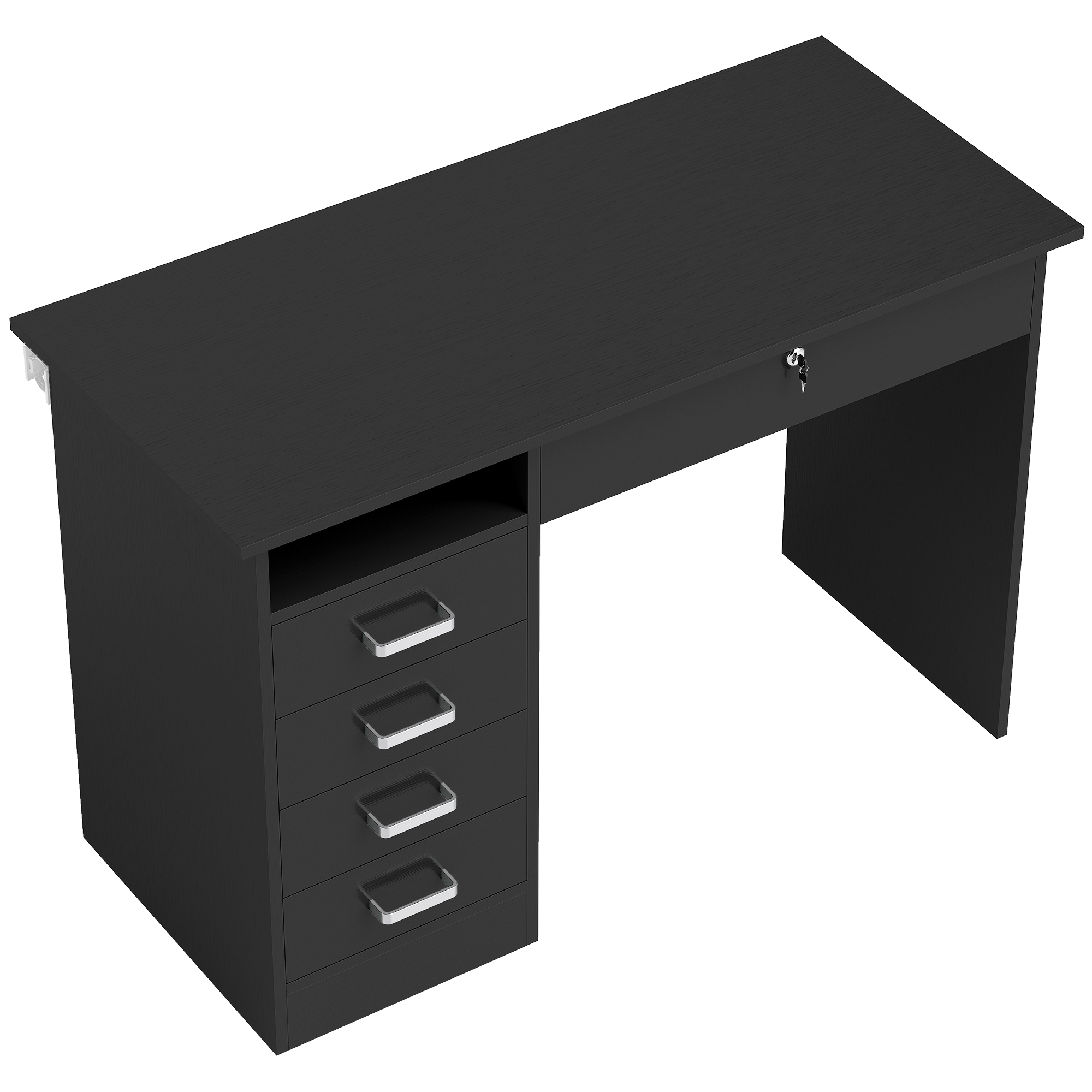 HOMCOM Schreibtisch Computertisch mit großer Arbeitsfläche, 5 Schubladen, 1 offenes Fach, abschließbare Schublade, modern 110 x 50 x 76 cm, schwarz Aosom