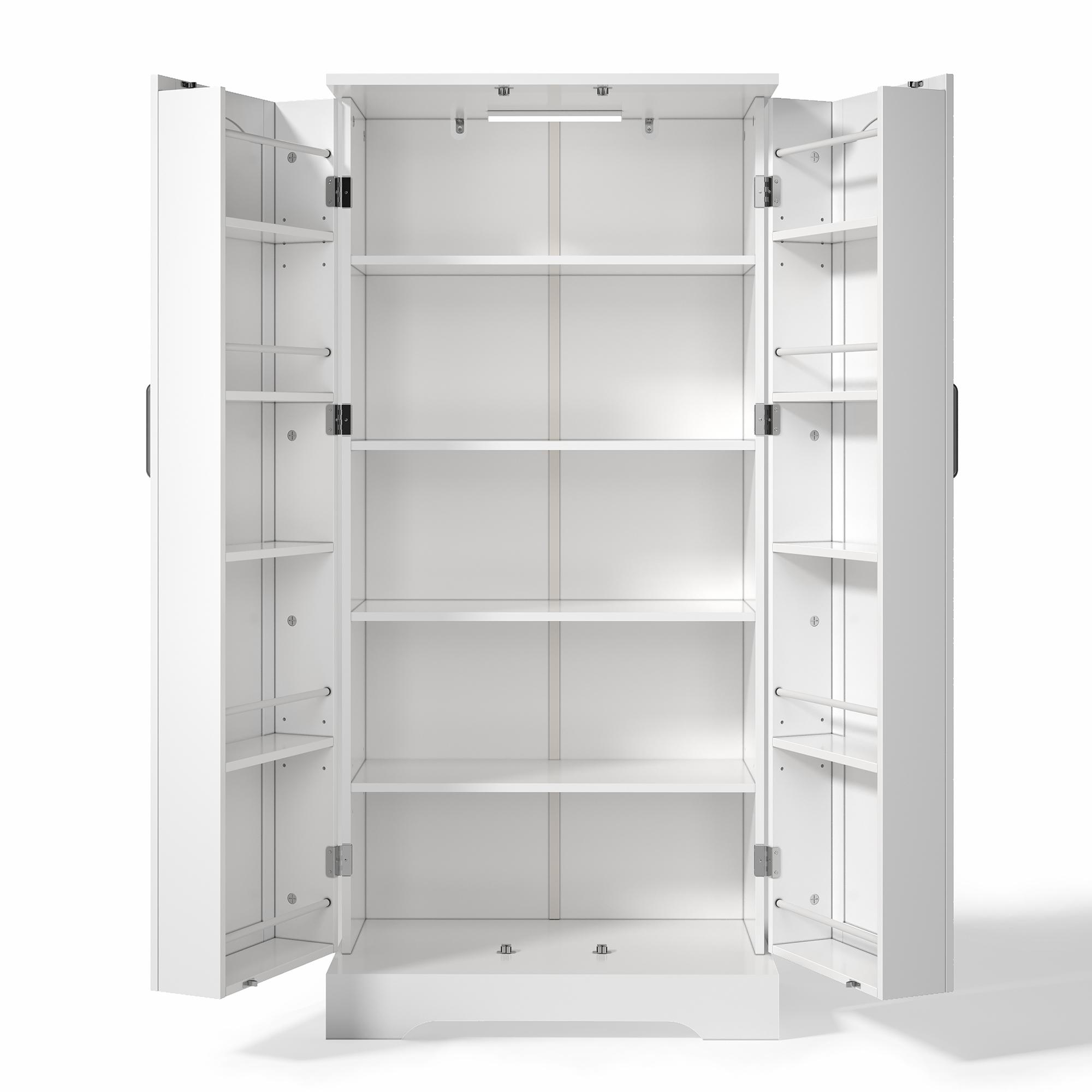 Armario de cocina multifuncional con luz LED con sensor, puerta doble con compartimento de almacenaje, 60x35x128 cm, Blanco | Aosom España