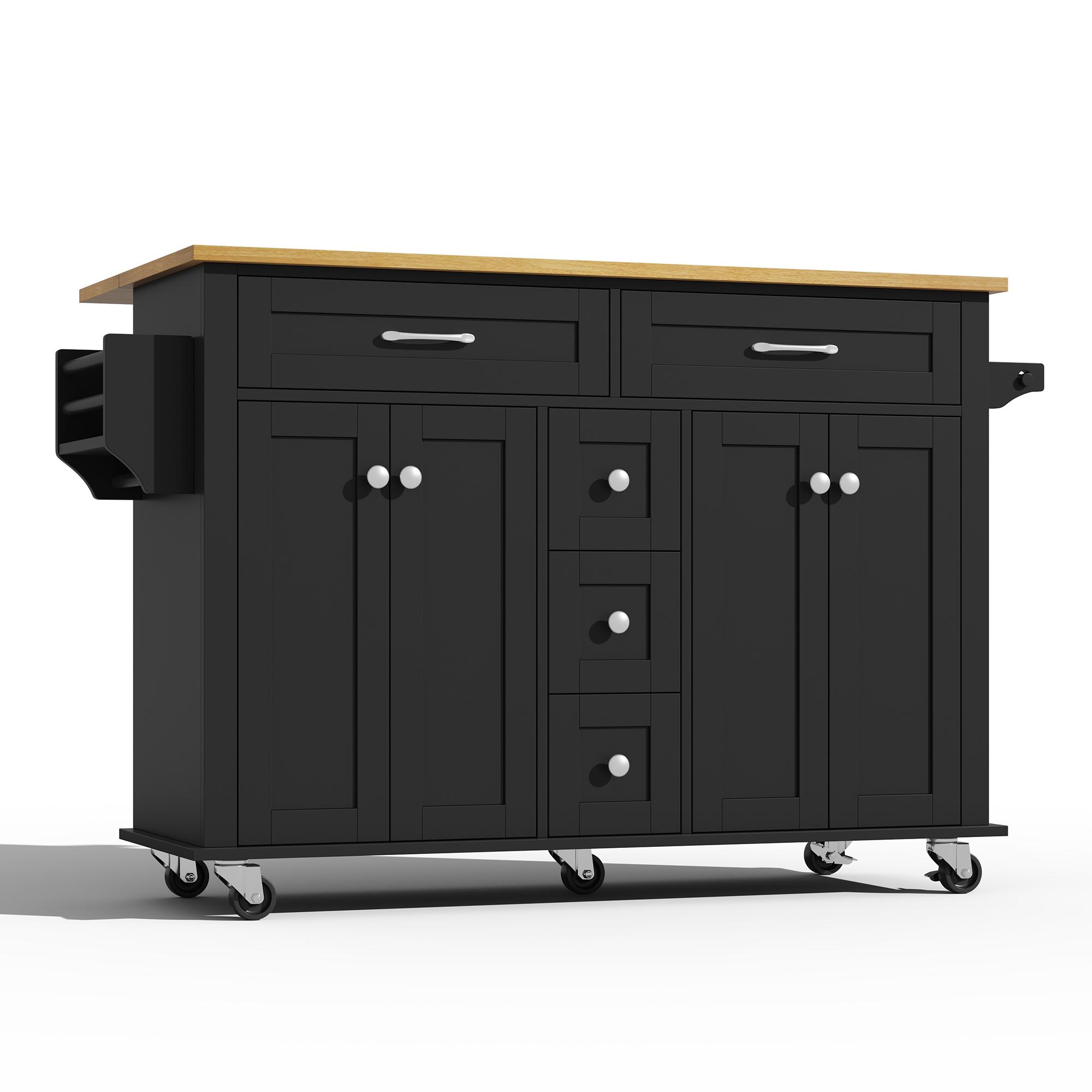 Carrito de cocina multifuncional con encimera abatible, 140x40/65x89 cm, Negro+Color natural | Aosom España