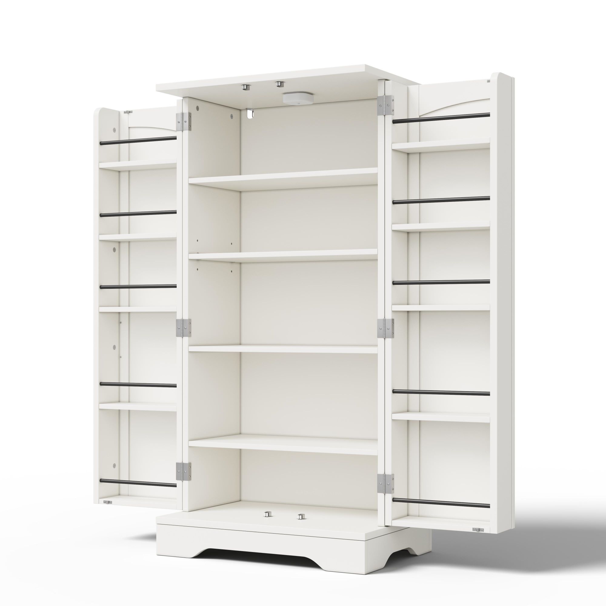 Armario de cocina con luz LED con sensor, gran armario de almacenamiento de 2 puertas con estantes ajustables & baldas en la puerta, 60×40×120 cm, Blanco | Aosom España
