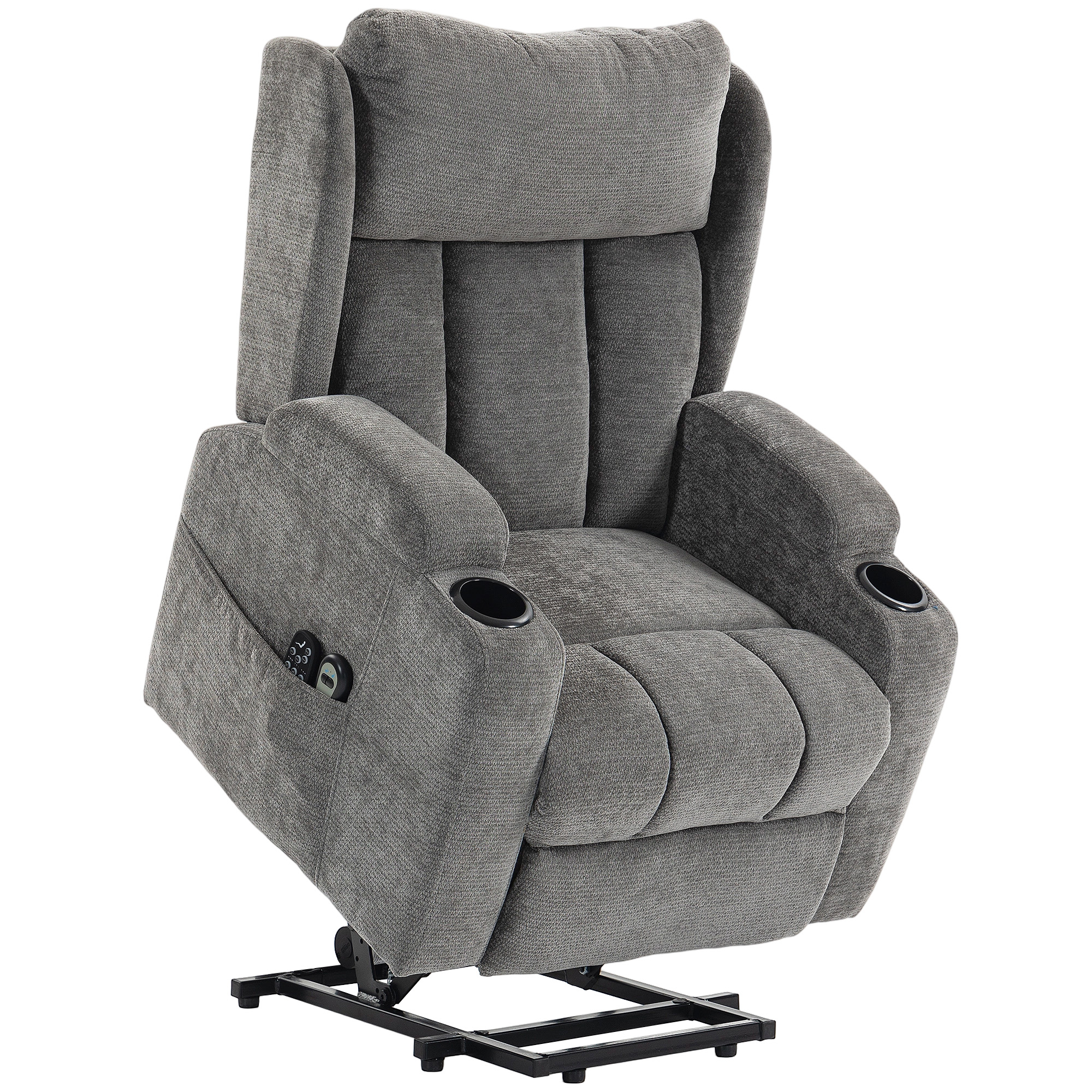 Homcom Grey Power Lift Recliner Chair With Vibration Massage And Heat, Chenille Riser And Recliner Armchair For Elderly,