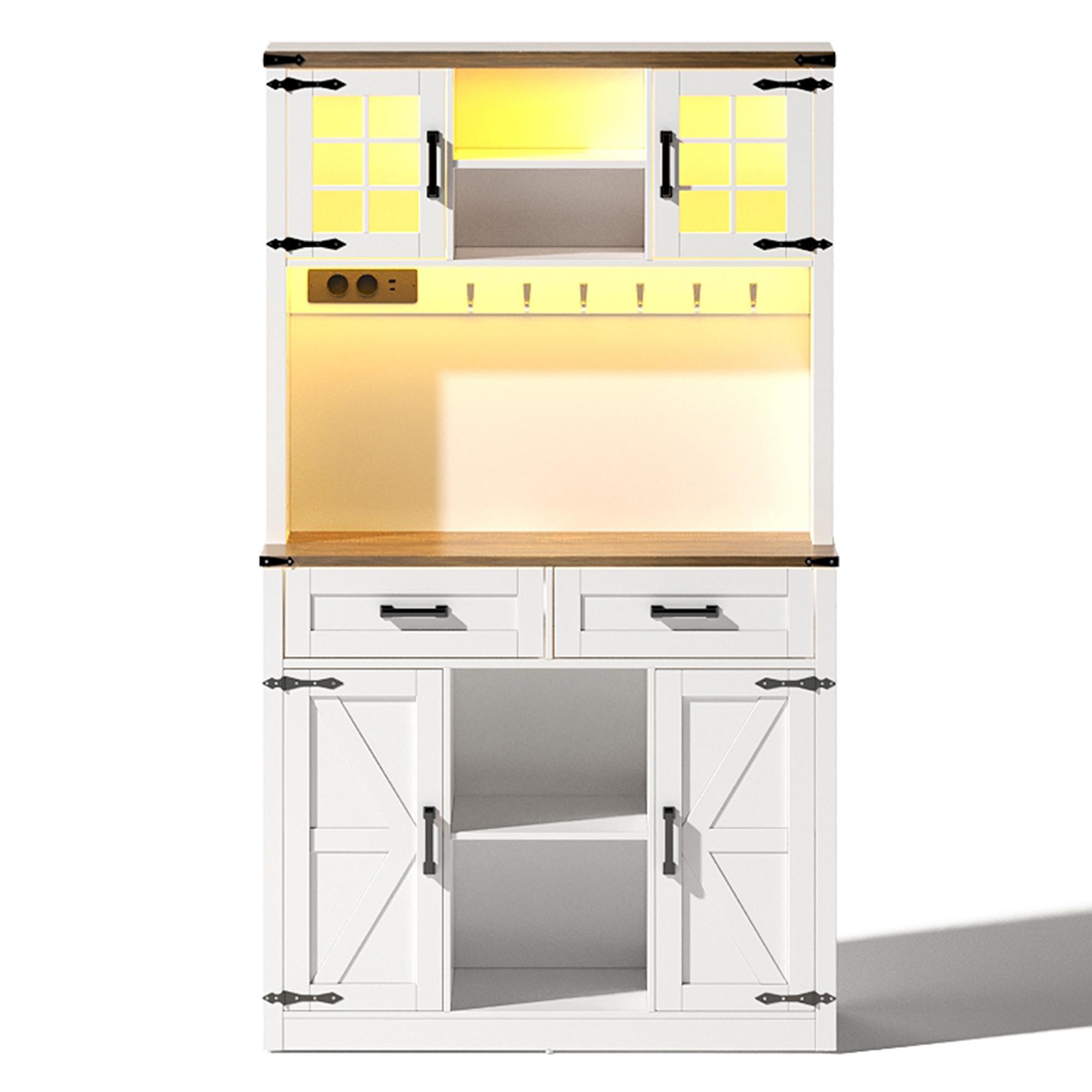 Armario bar estilo puerta de granero, iluminación LED ajustable, 100x40x172 cm, Marrón+Blanco | Aosom España