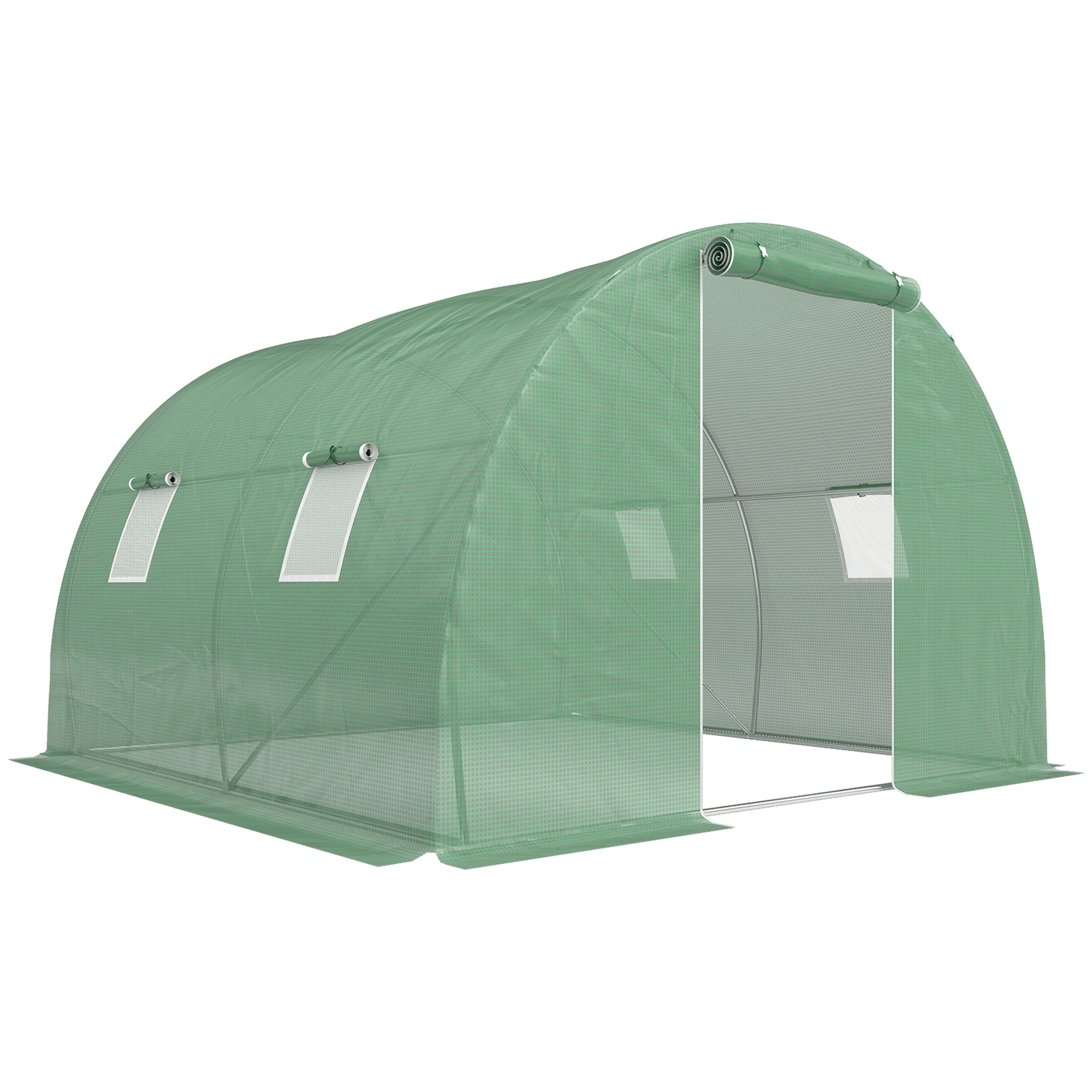 Outsunny Foliengewächshaus Polytunnel 3x3m, begehbar mit 4 Fenstern, Frostschutz, Stahlrohr, dunkelgrün für Gartenpflanzen Aosom.de