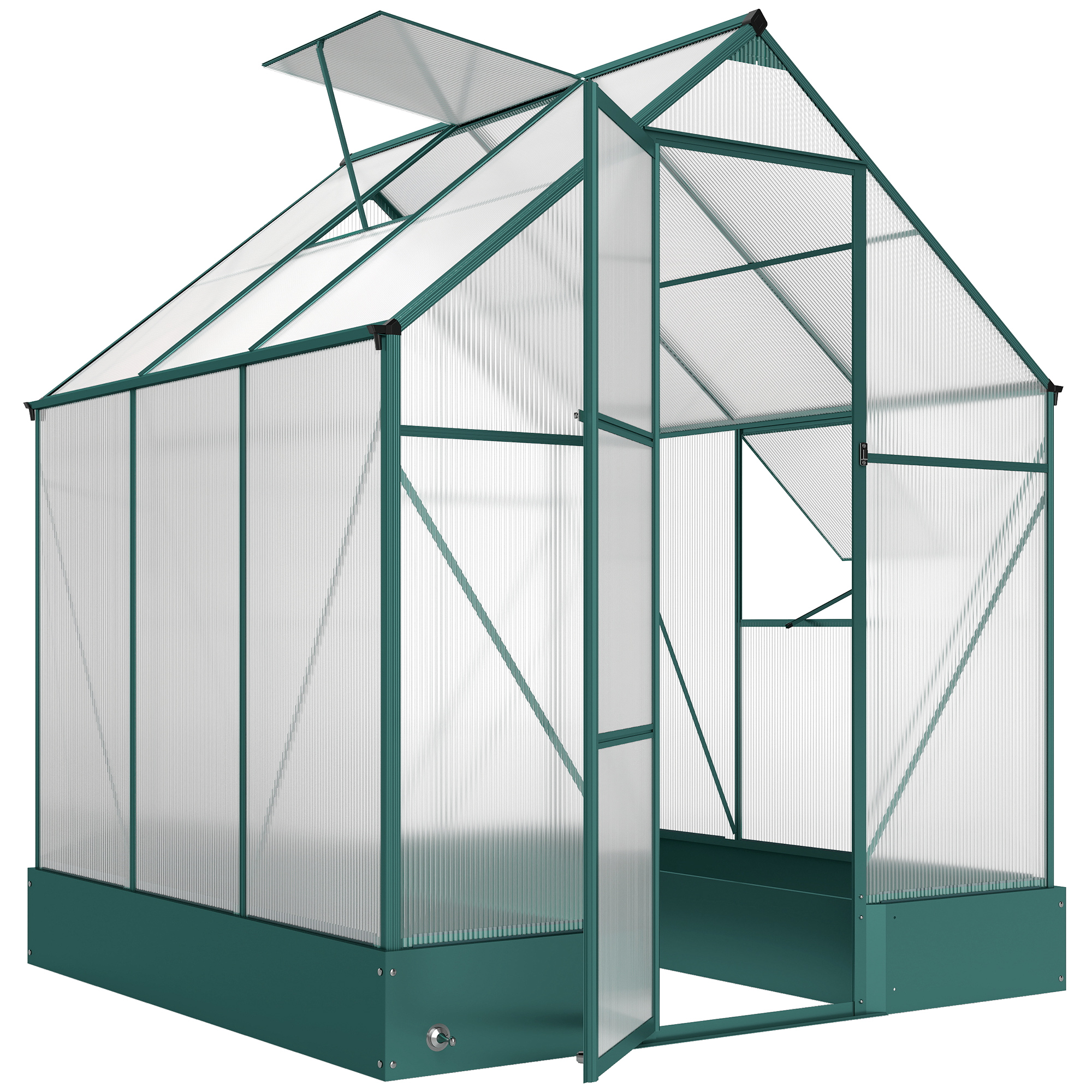Outsunny Garden Walk in Greenhouse Polycarbonate Greenhouse with Plant Bed , Temperature Controlled Window, Foundation, 6 x 6ft   Aosom UK