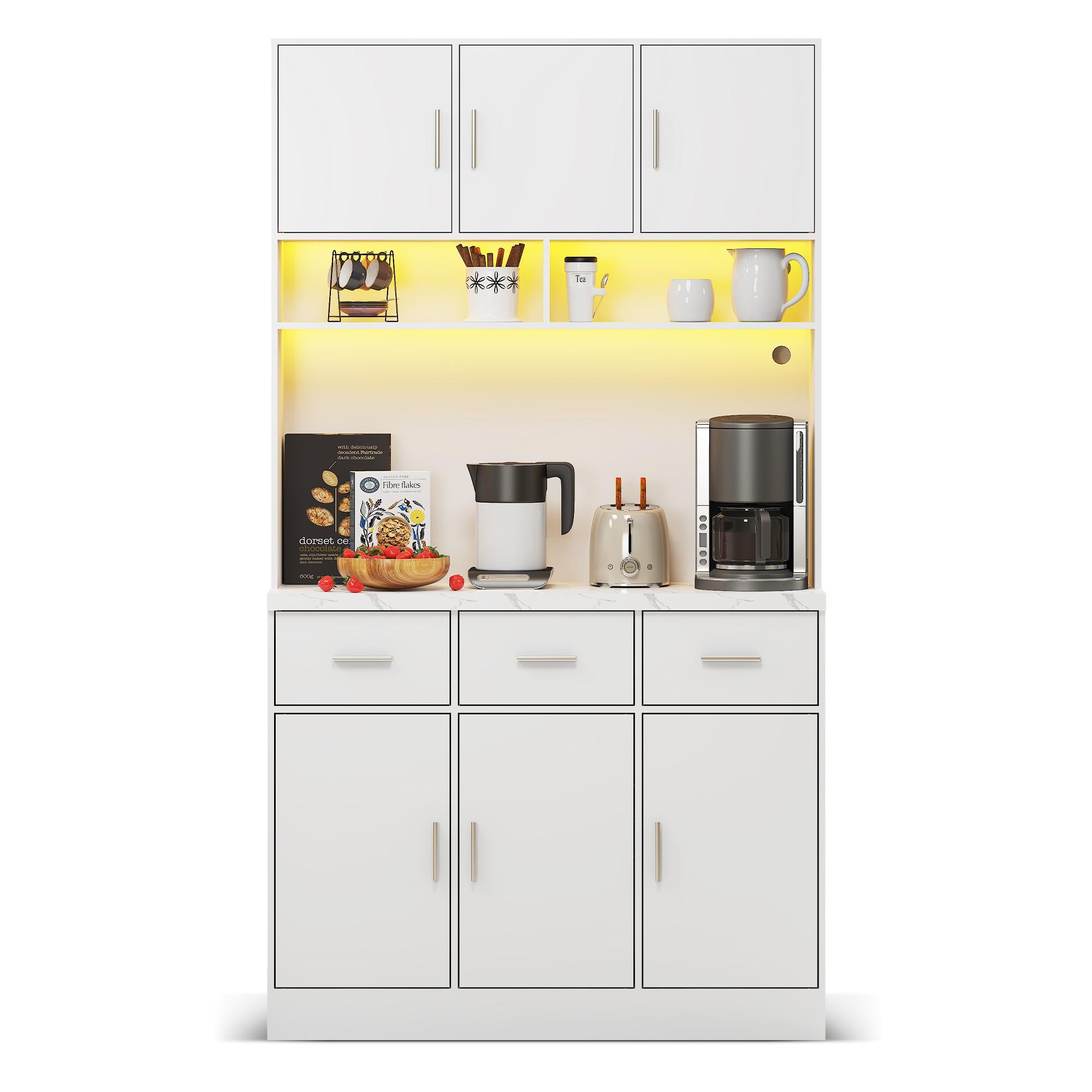 Buffet de cocina multifuncional, 3 cajones silenciosos y 6 puertas de armario, 100x40x180 cm, Blanco | Aosom España