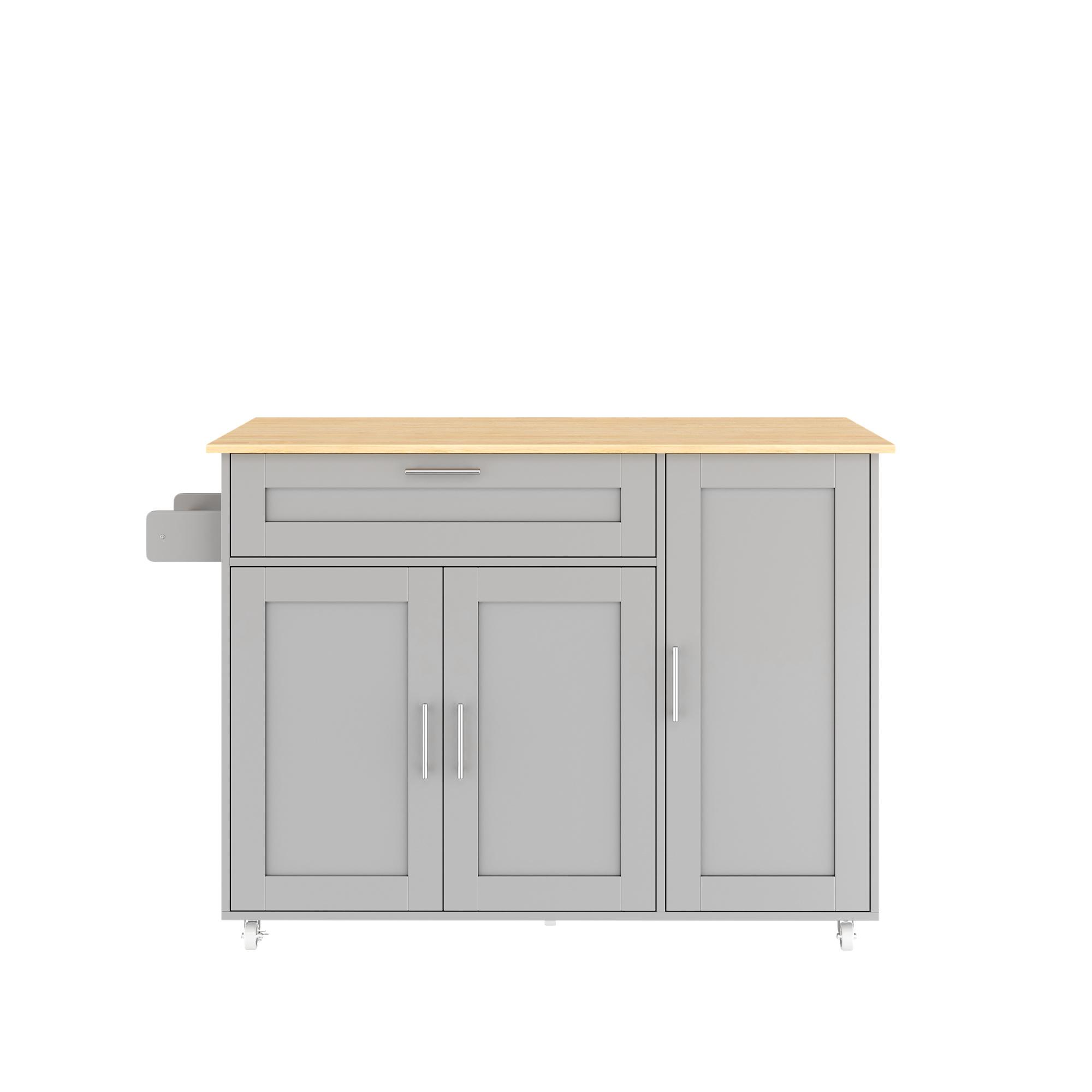 Mesa de cocina móvil con encimera abatible, cajón, estante para especias, toallero, 132,5x44/70x90 cm, Gris | Aosom España