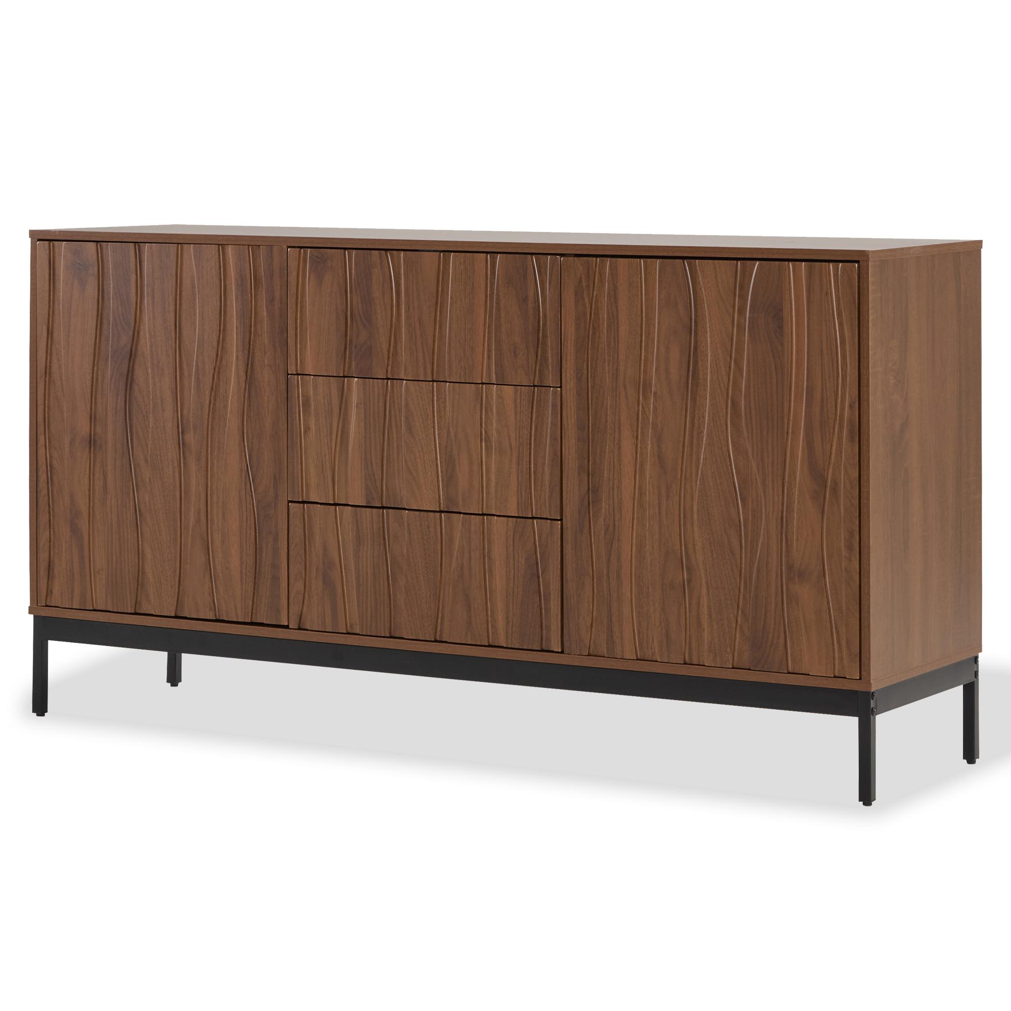 Aparador con 3 cajones, armario decorativo estilo Mid-Century Modern para cocina, salón, 150x40x80 cm, Marrón | Aosom España