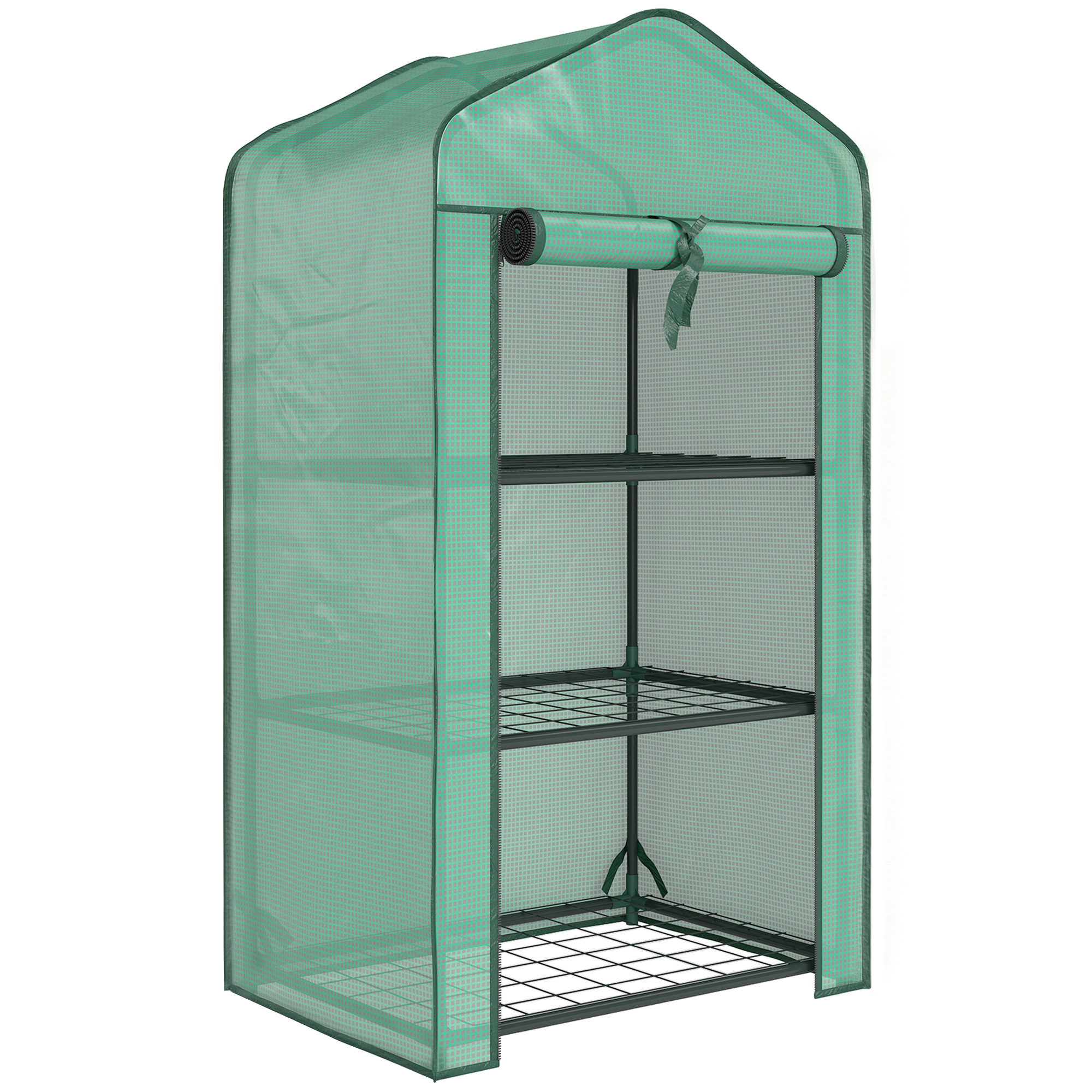 Outsunny Mini seră de grădină cu husă din PE, 3 rafturi și ușă rulabilă, 59x39x127 cm, verde | Aosom Romania
