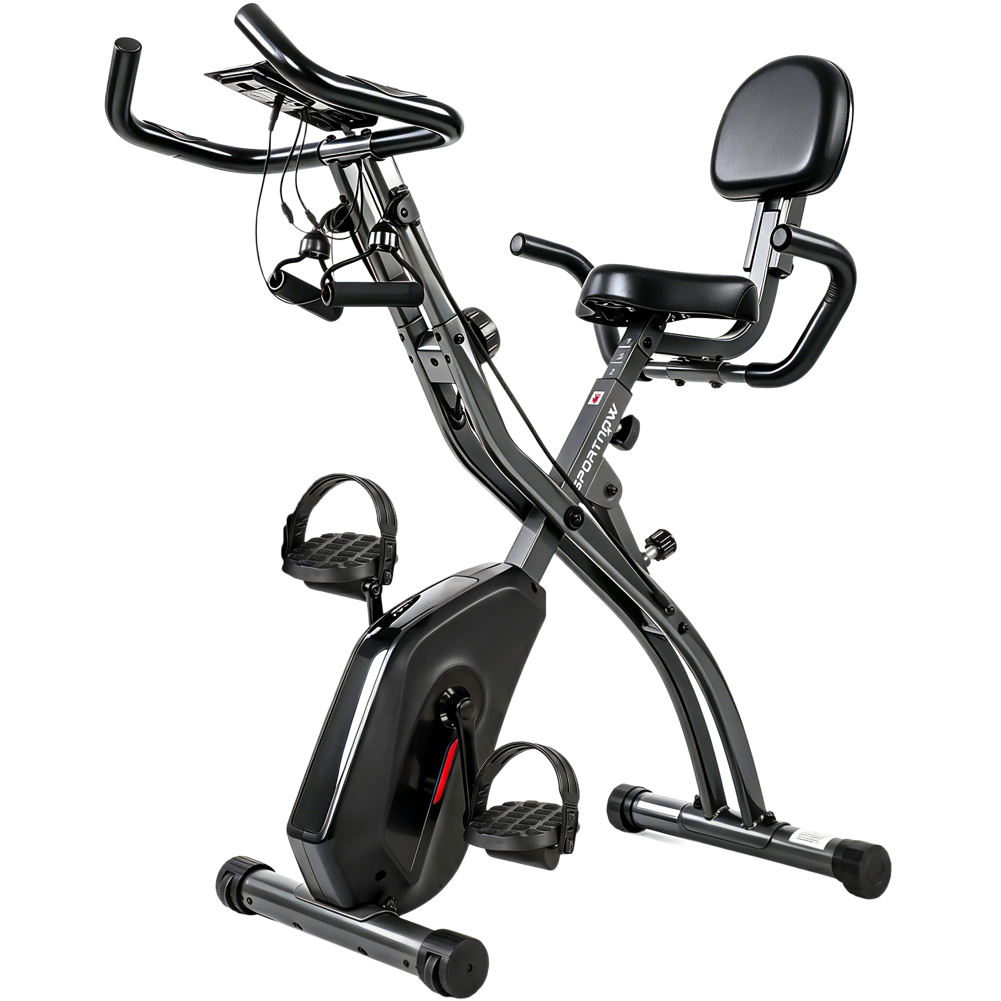 SPORTNOW Rower treningowy 3 w 1 Składany Cichy Leżący ergometr z monitorem LCD Bluetooth Czujnik tętna Taśmy oporowe | Aosom PL