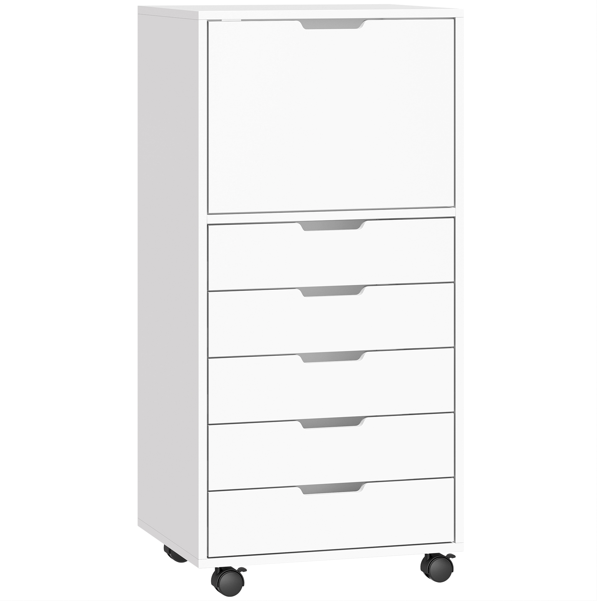 HOMCOM Caisson Bureau 5 Tiroirs Armoire Roulettes Blanc