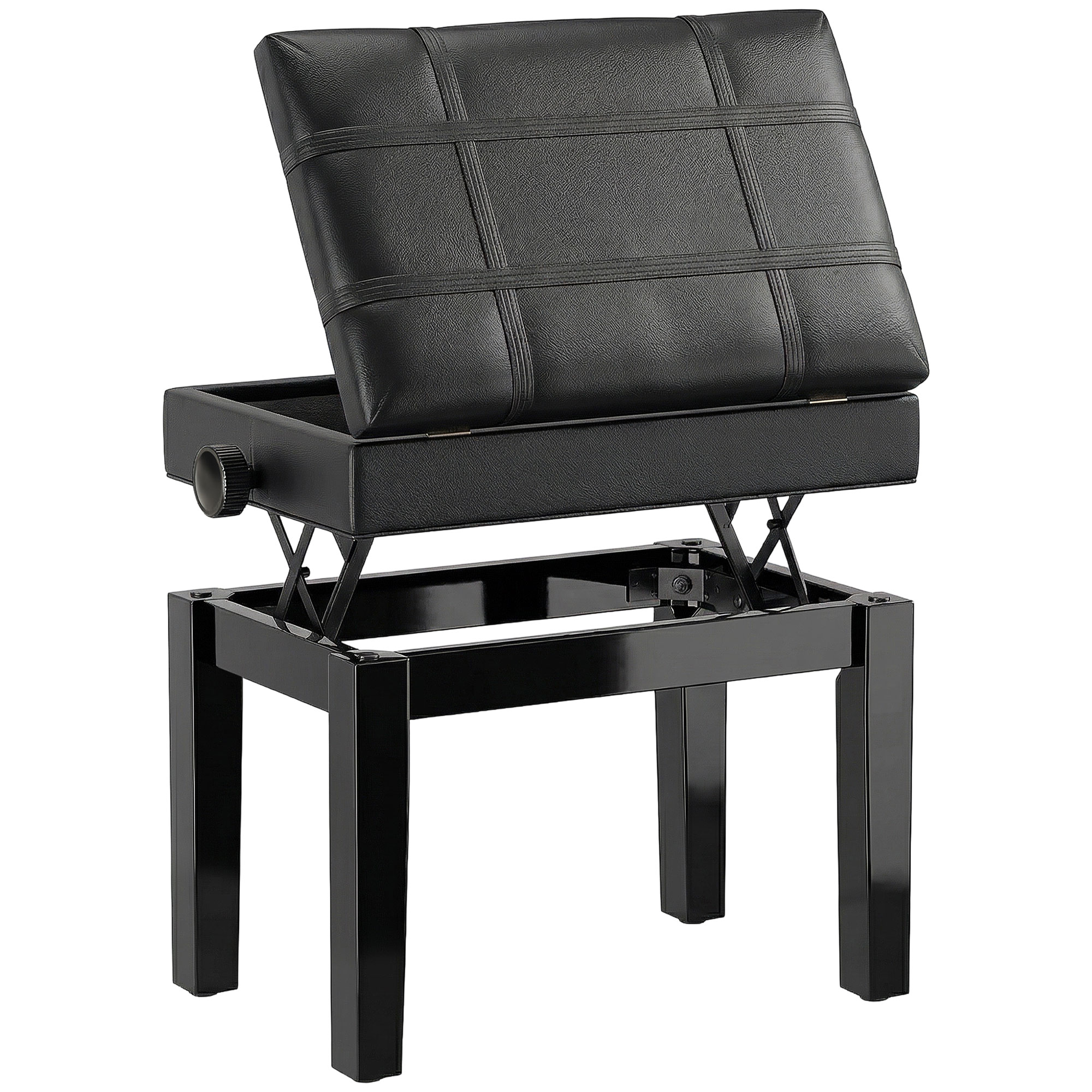 HOMCOM Klavierbank Höhenverstellbarer Klavierhocker mit Stauraum, Lederkissen, Schwarz, 63x35x46-56 cm Aosom