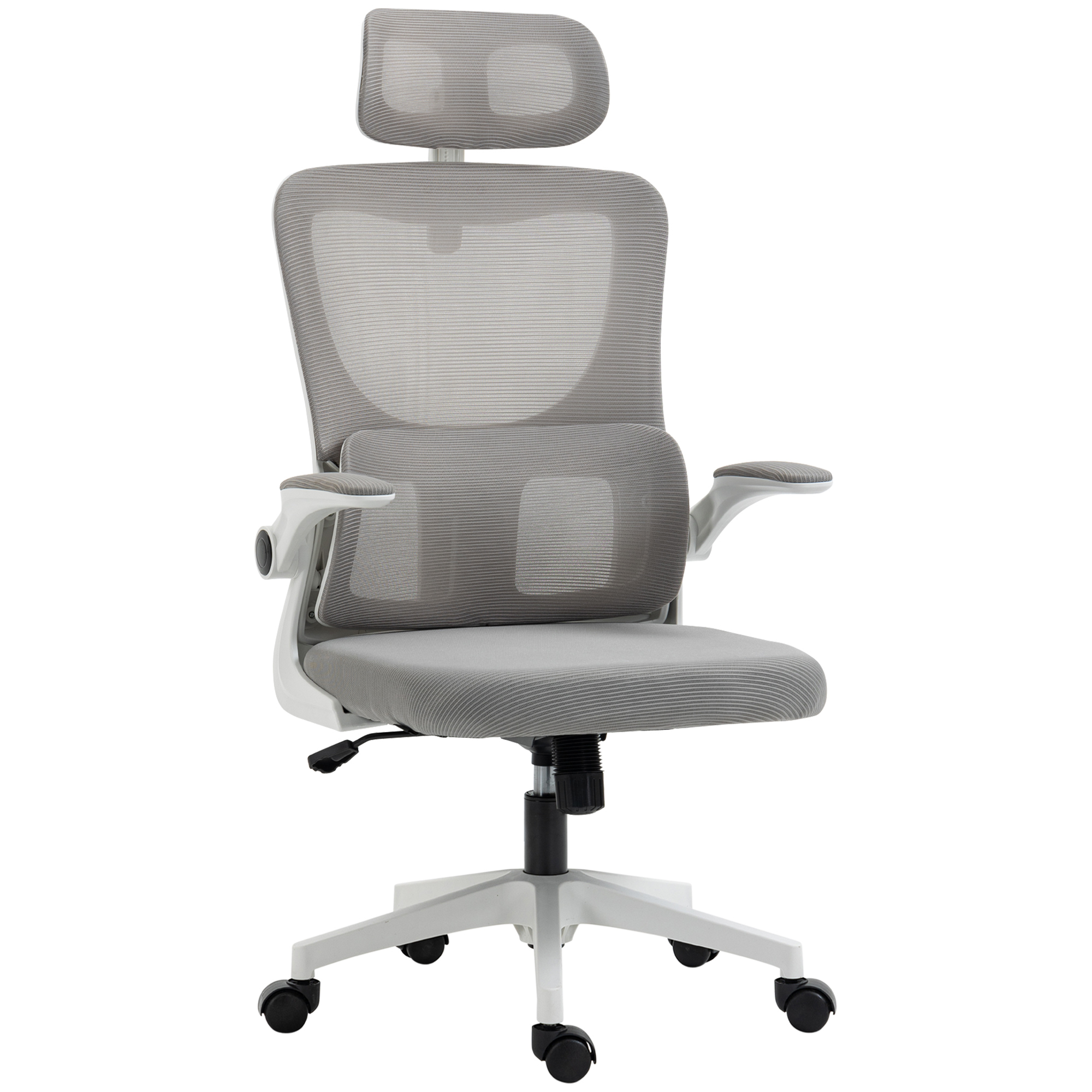 HOMCOM Bureaustoel Ergonomische computerstoel met lendensteun, hoofdsteun, ademende netstof, in hoogte verstelbaar, grijs, 60x59x122 cm | Aosom.nl
