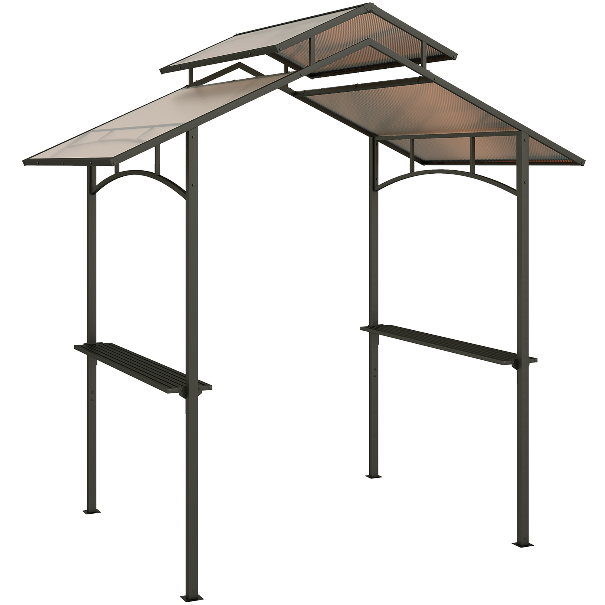 Outsunny Grillpavillon mit Flammschutzdach BBQ-Pavillon mit 2 Ablagen 2,5 x 1,5m Stahl PC Schwarz+Braun Aosom
