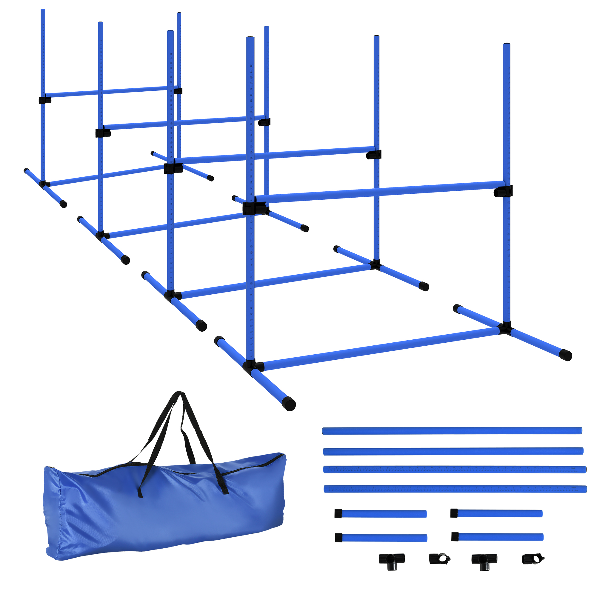 PawHut Agility-Set für Hunde 4-teilig 99x65x94 cm höhenverstellbar mit 2 Hürdenstangen 2 Slalomstangen & 4 Bodenstangen aus Kunststoff Blau Aosom.de