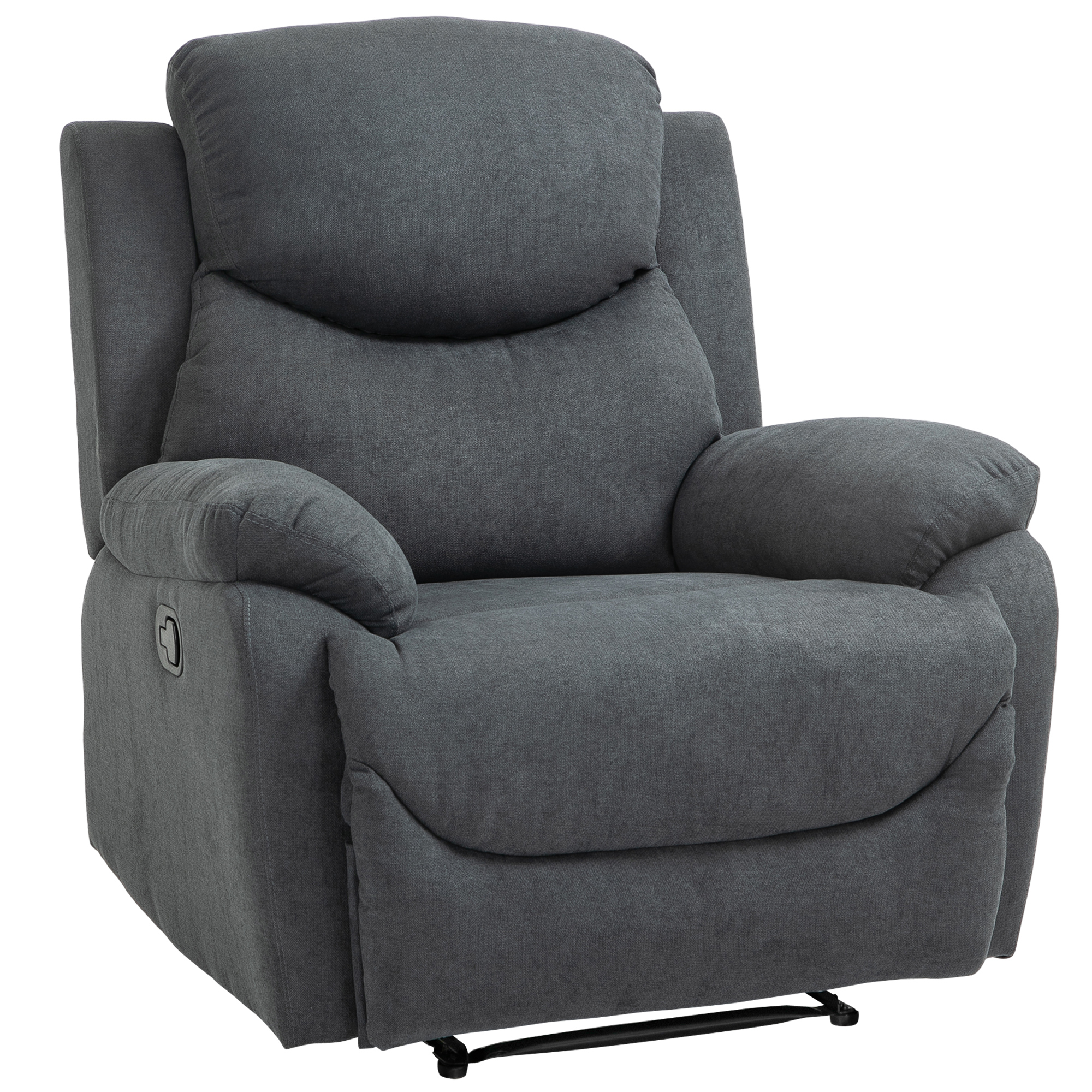HOMCOM Relaxstoel Met 150° Kantelbare Rugleuning Donkergrijs Dikke Bekleding Massief Houten Frame Draagvermogen 150kg Voor Tv Kijken | Aosom.nl