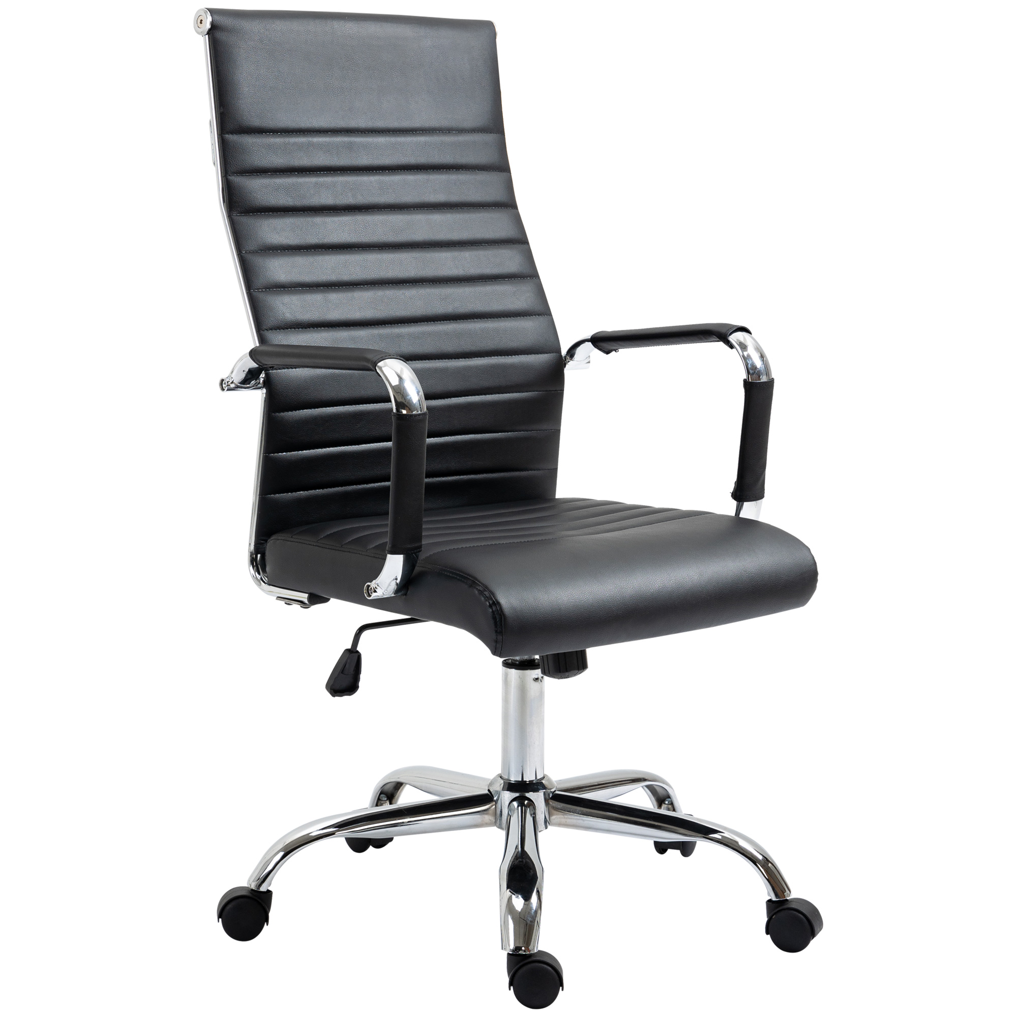 HOMCOM Bureaustoel Ergonomische computerstoel van kunstleer met in hoogte verstelbare zitting, schommelfunctie, zwart, 54x62x104-114 cm | Aosom.nl