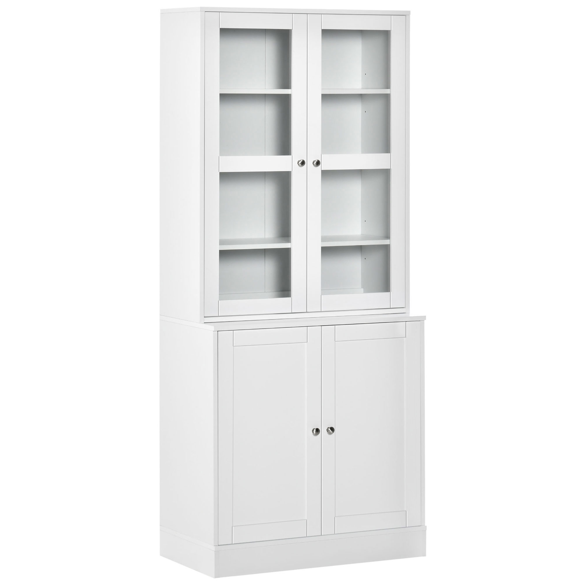 HOMCOM Boekenplank Wandplank 2 Planken 178.5cm Wit MDF Glazen Deuren Verstelbare Legplanken 30kg Kantelvrij Modern Woonkamer Slaapkamer | Aosom.nl