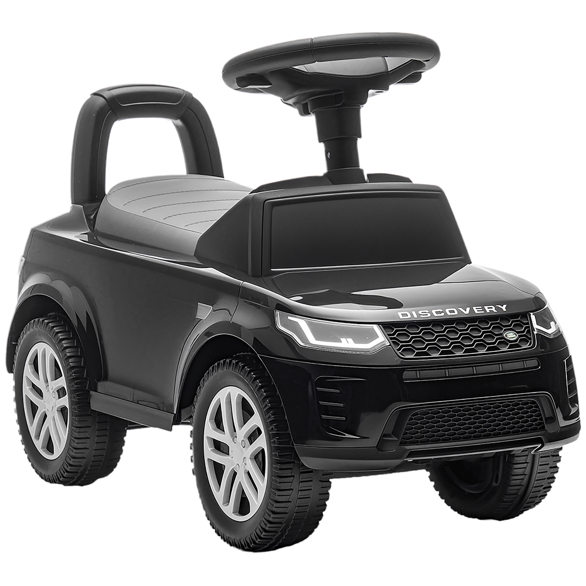 AIYAPLAY Porteur enfants voiture sous licence Land Rover, véhicule à pousser, klaxon, sons de moteur, rangement sous siège, noir