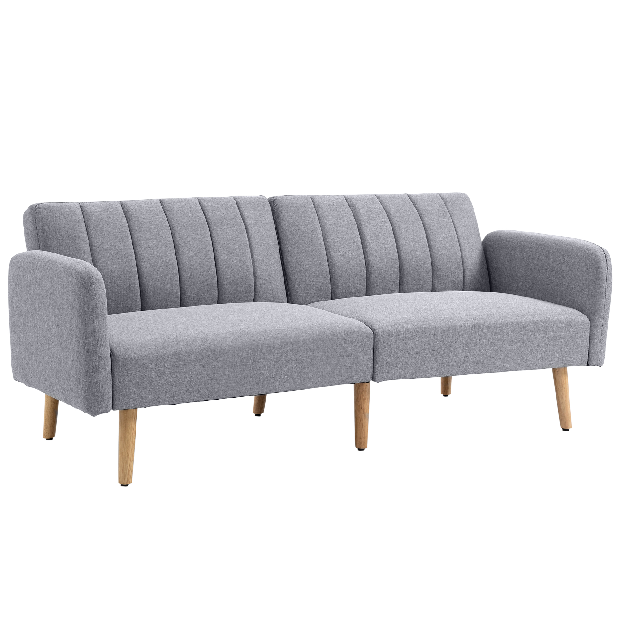 HOMCOM Slaapbank, 2-zits stoffen bank, bank met slaapfunctie, linnenachtig polyester, rubberhout, 173 x 75 x 73 cm, grijs