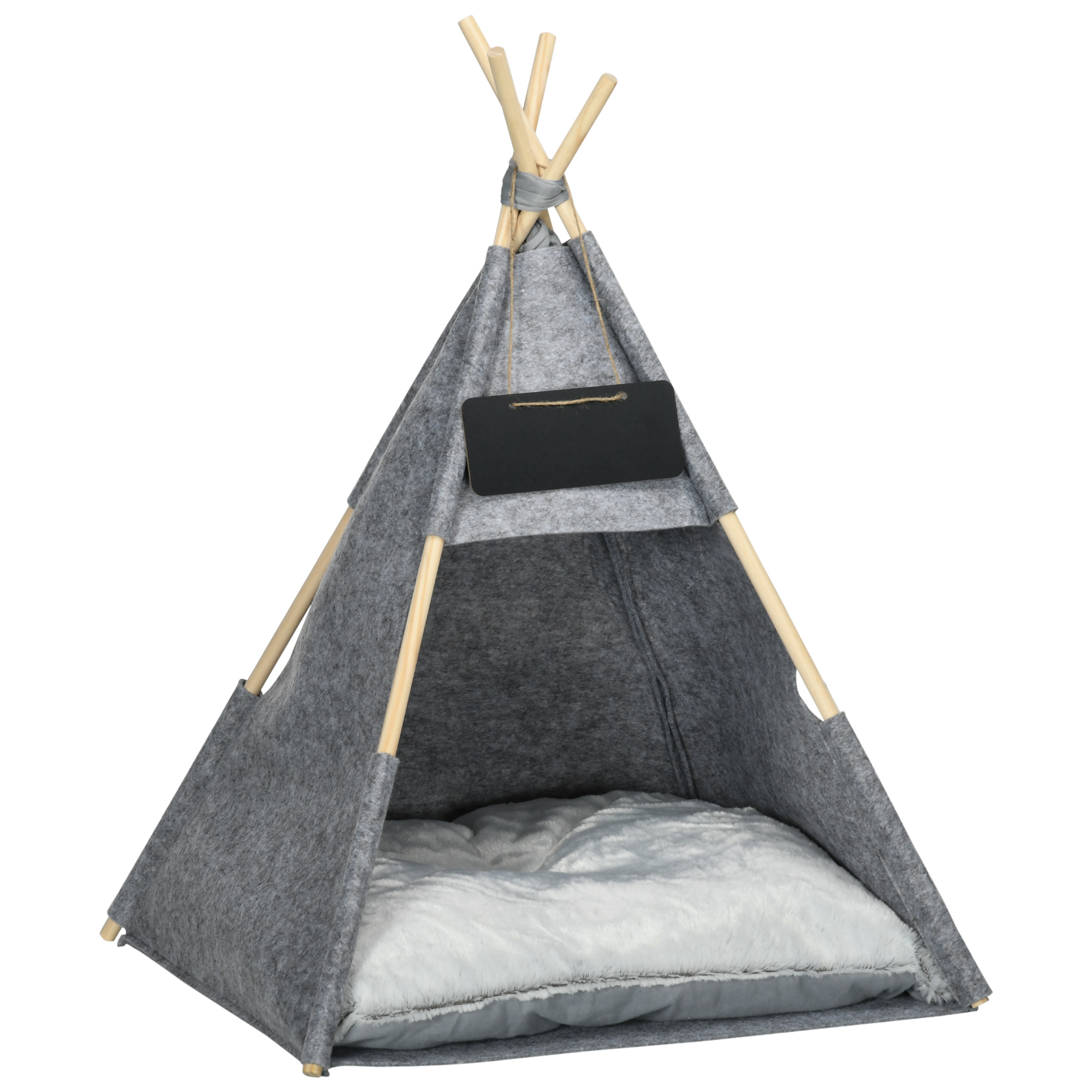 PawHut Kattentent, Huisdierentent, kattenbed met zacht kussen pluche vilt, machinewasbaar, grijs, 58 x 58 x 80 cm | Aosom.nl