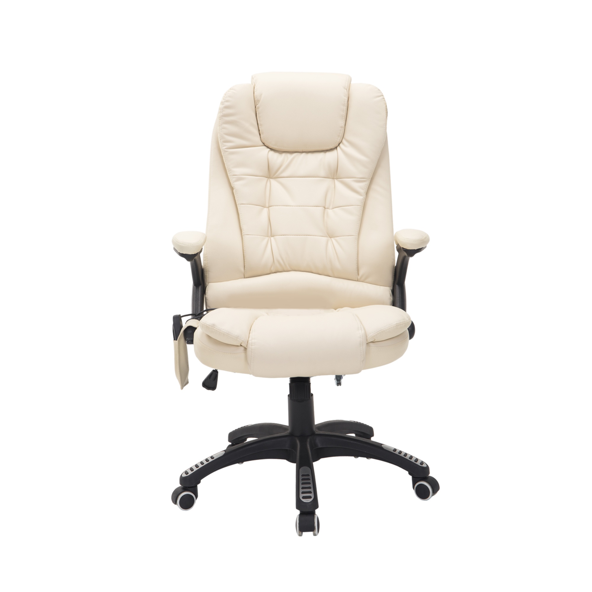 HOMCOM Bureaustoel Massage Warmtefunctie 6 Punten Vibratie Crème Kunstleer Ergonomisch Draaibaar 5 Massagemoden 2 Intensiteiten | Aosom.nl