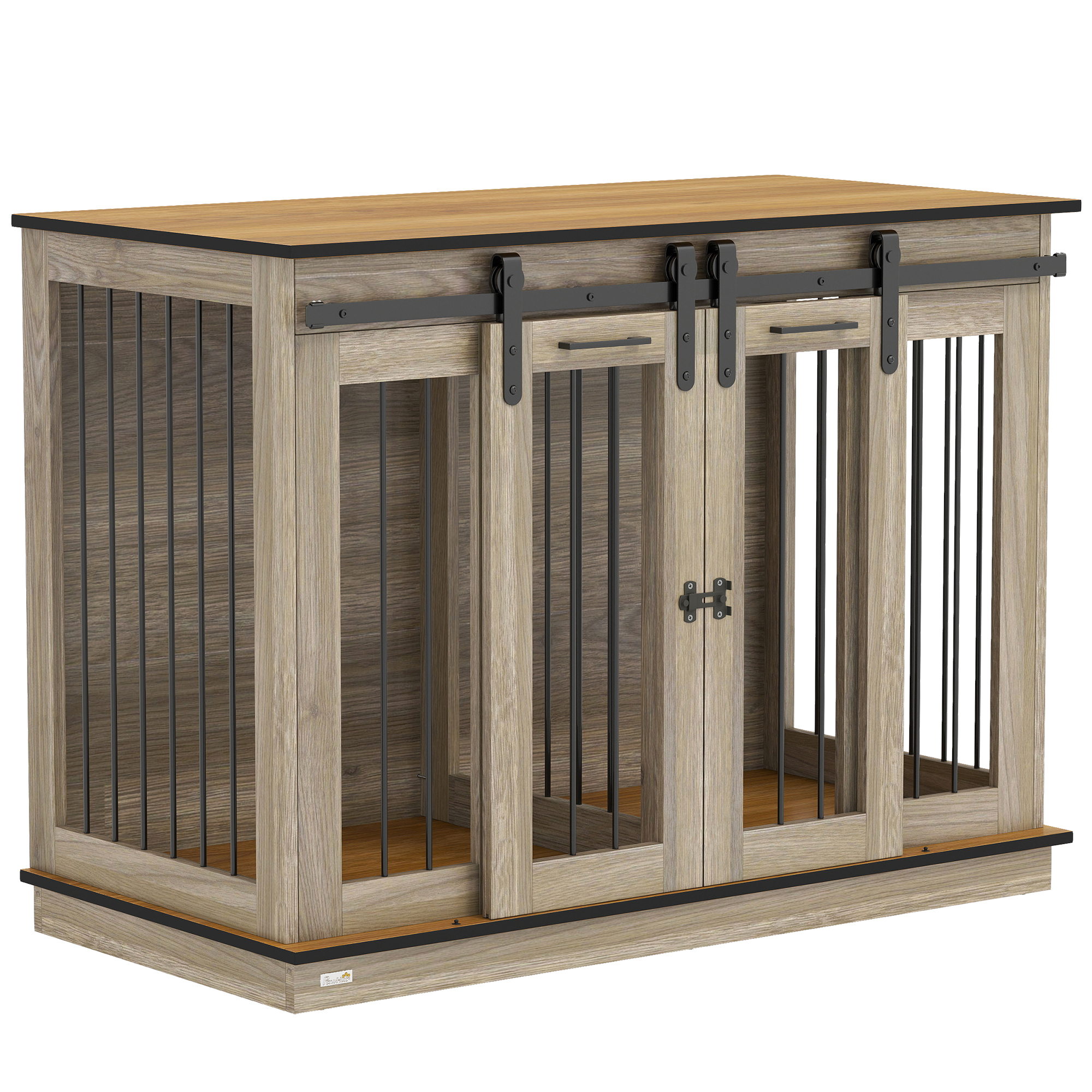 PawHut Hondenbench, met 2 deuren, stevige constructie voor twee kleine honden, vergrendelbaar, tot 60 kg, 113.4x51.6x78.9 cm, bruin | Aosom.nl