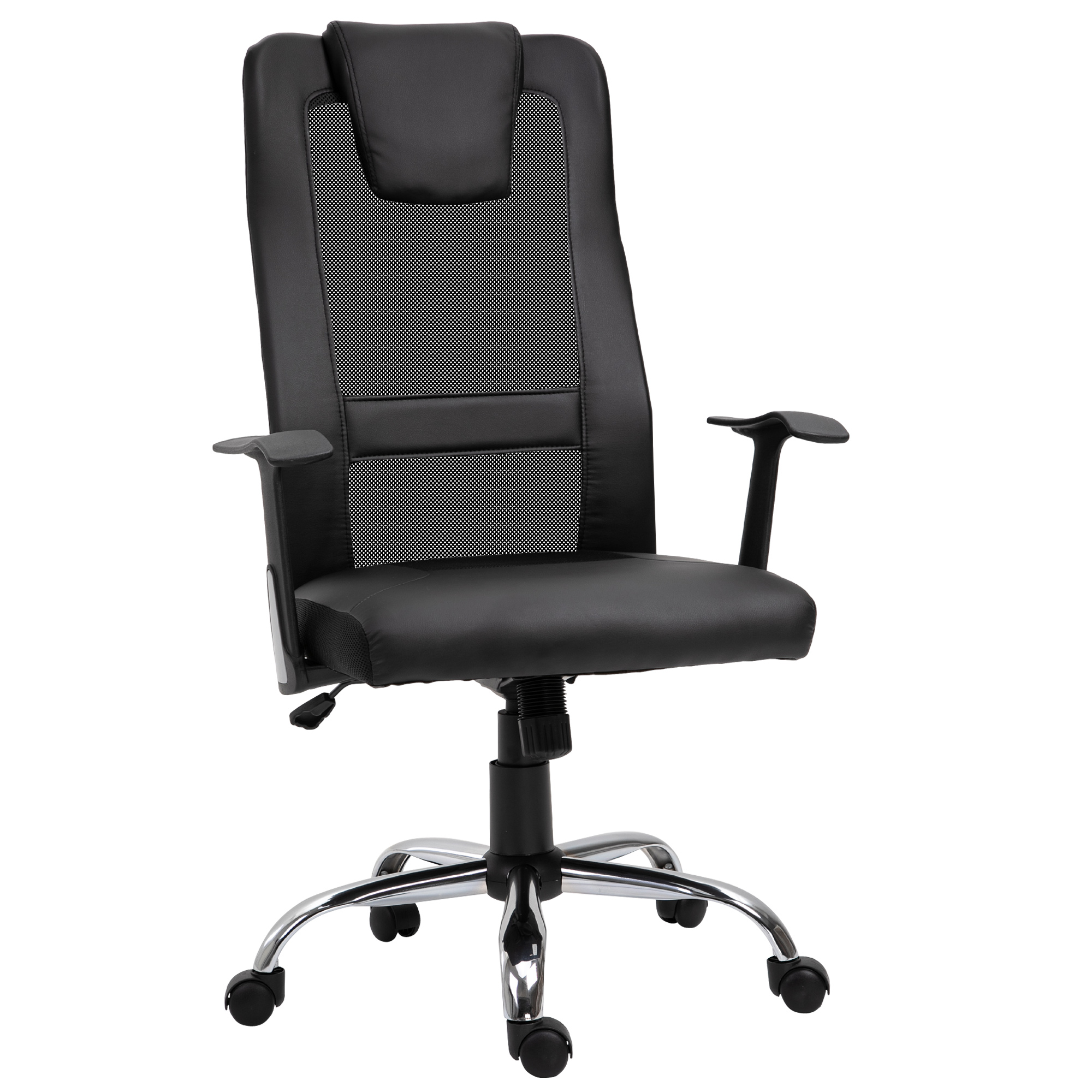 Vinsetto Bureaustoel Ergonomisch Hoogte Verstelbaar 112-122 cm Zwart Mesh Rugleuning Hoofd en Lendenkussens 5 Wielen Kantoor | Aosom.nl