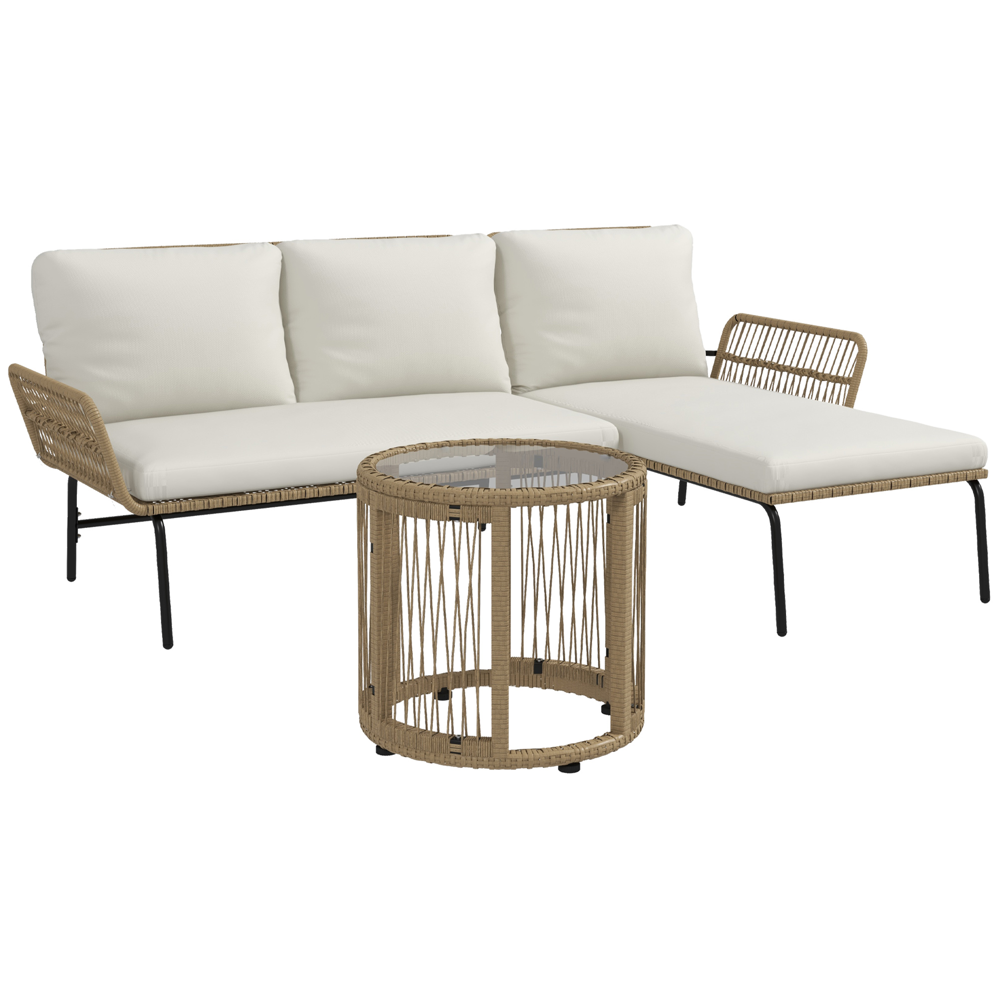 Outsunny tuin loungeset, weerbestendig, luxe PE rattan, comfortabel en stijlvol, 122 x 79 x 75 cm, natuur, crèmewit | Aosom.nl