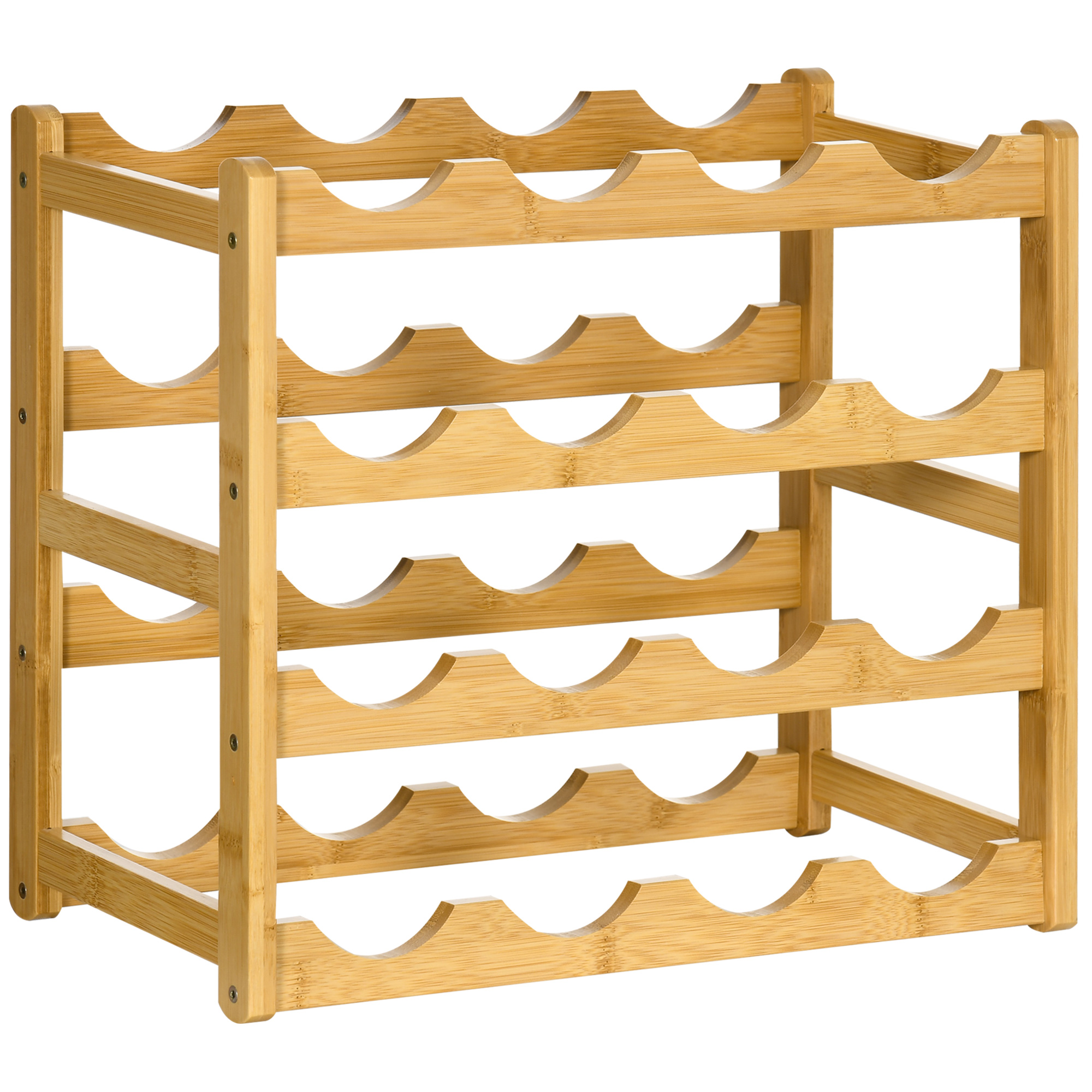 HOMCOM bamboe wijnrek, voor 16 flessen, stijlvol design, ruimtebesparend, 4 planken, 43 x 23,5 x 38 cm, naturel | Aosom.nl