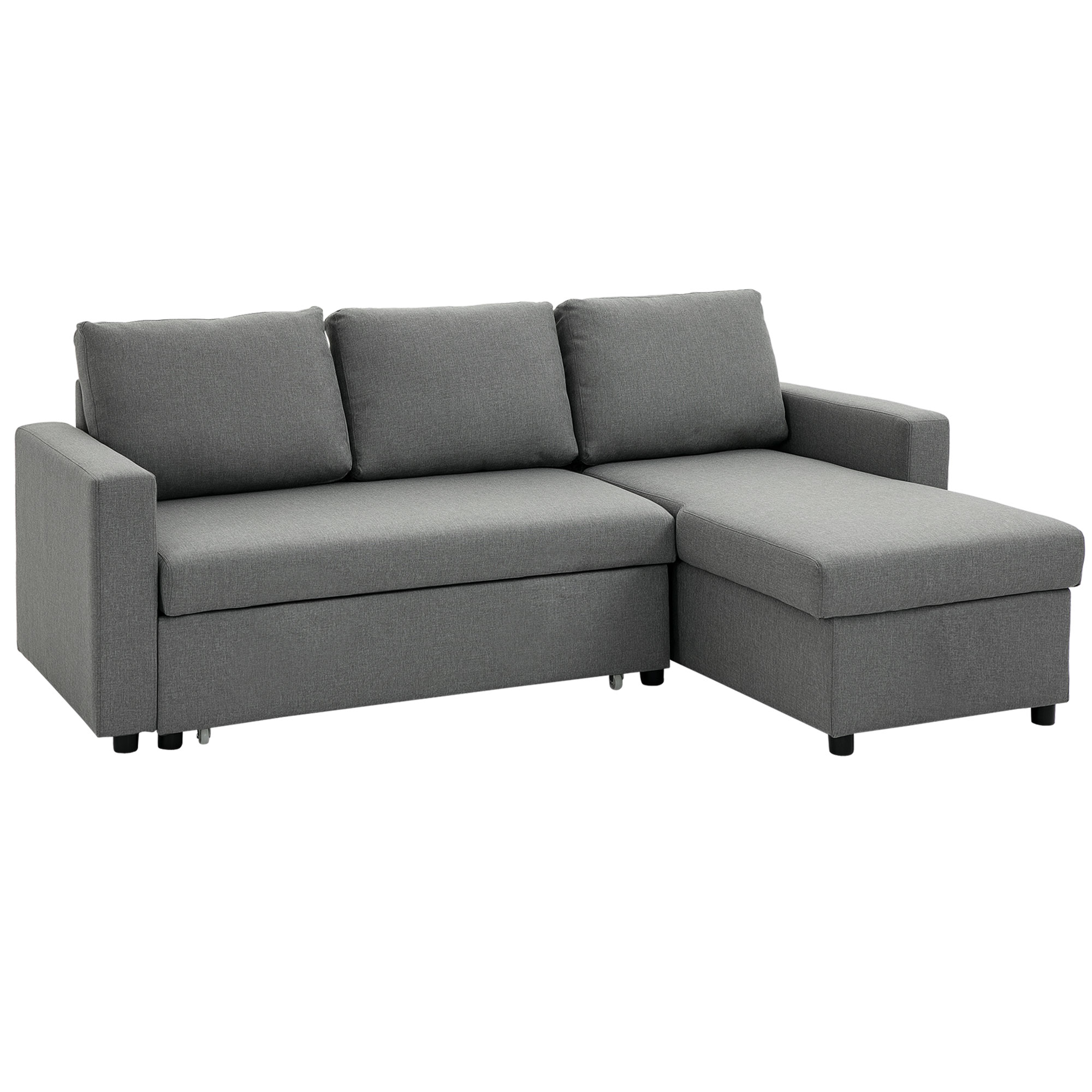 HOMCOM hoekbank, met slaapfunctie, opbergruimte, Incl. kussens, chaise longue, comfortabel linnen, tot 420 kg, 211,5 x 146 cm, lichtgrijs | Aosom.nl