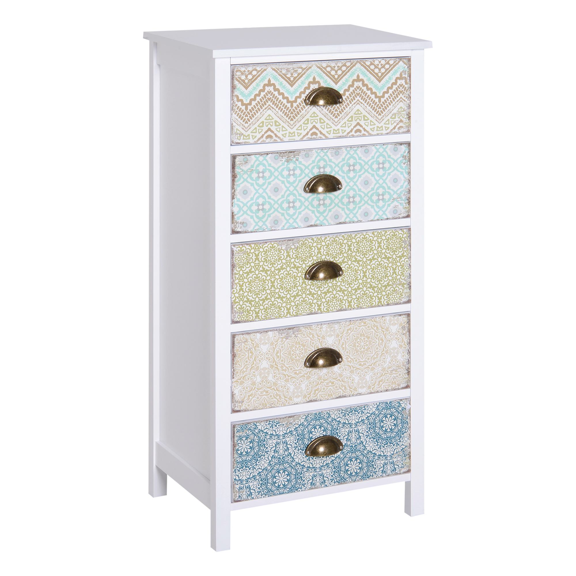 HOMCOM Commode ladekast sideboard, modern design, 5 lades, 46 cm x 34 cm x 97,5 cm, kleurrijk