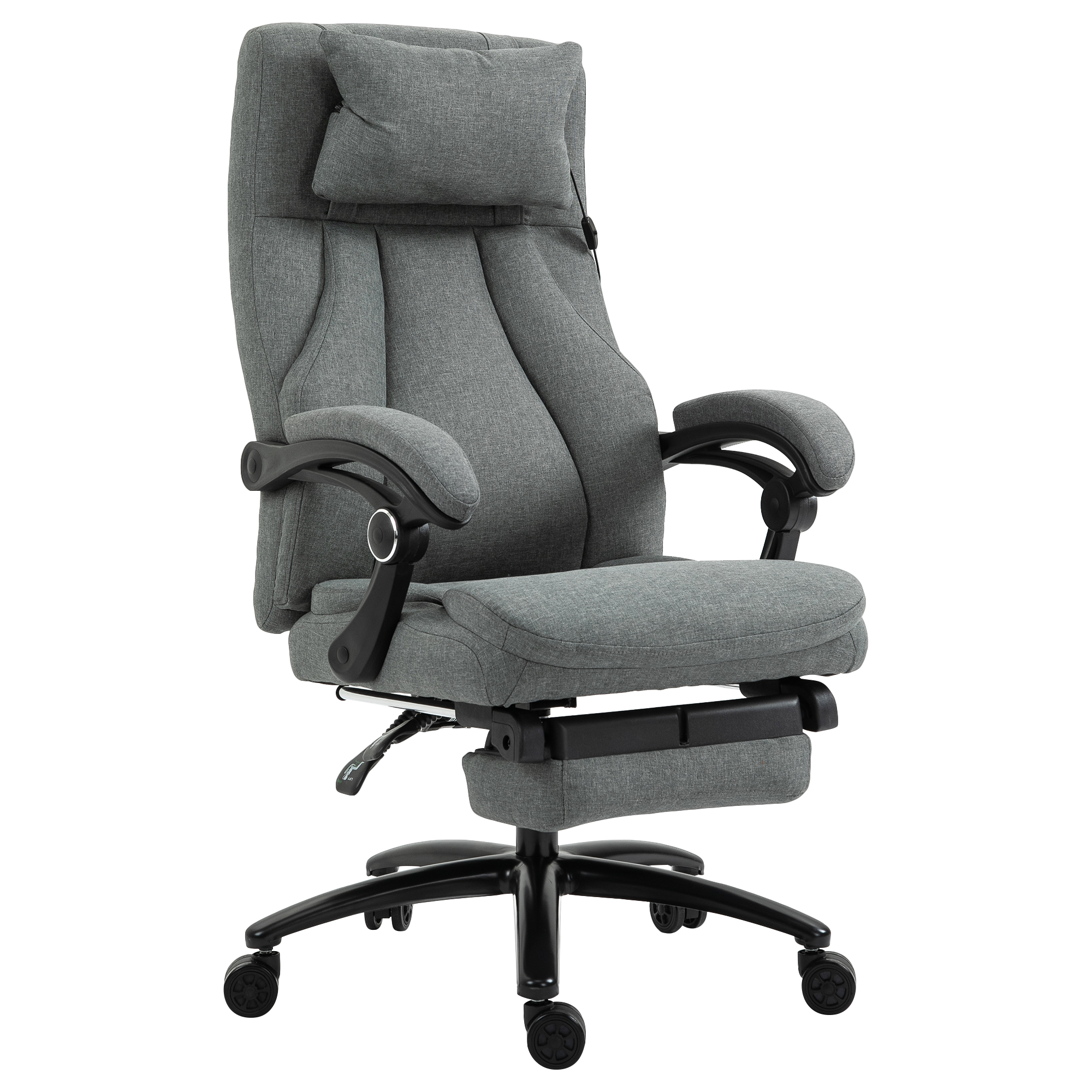Vinsetto Bureaustoel ergonomisch met massagefunctie, in hoogte verstelbare, linnengevoel, grijs, 60 x 68 x 109-117 cm | Aosom.nl