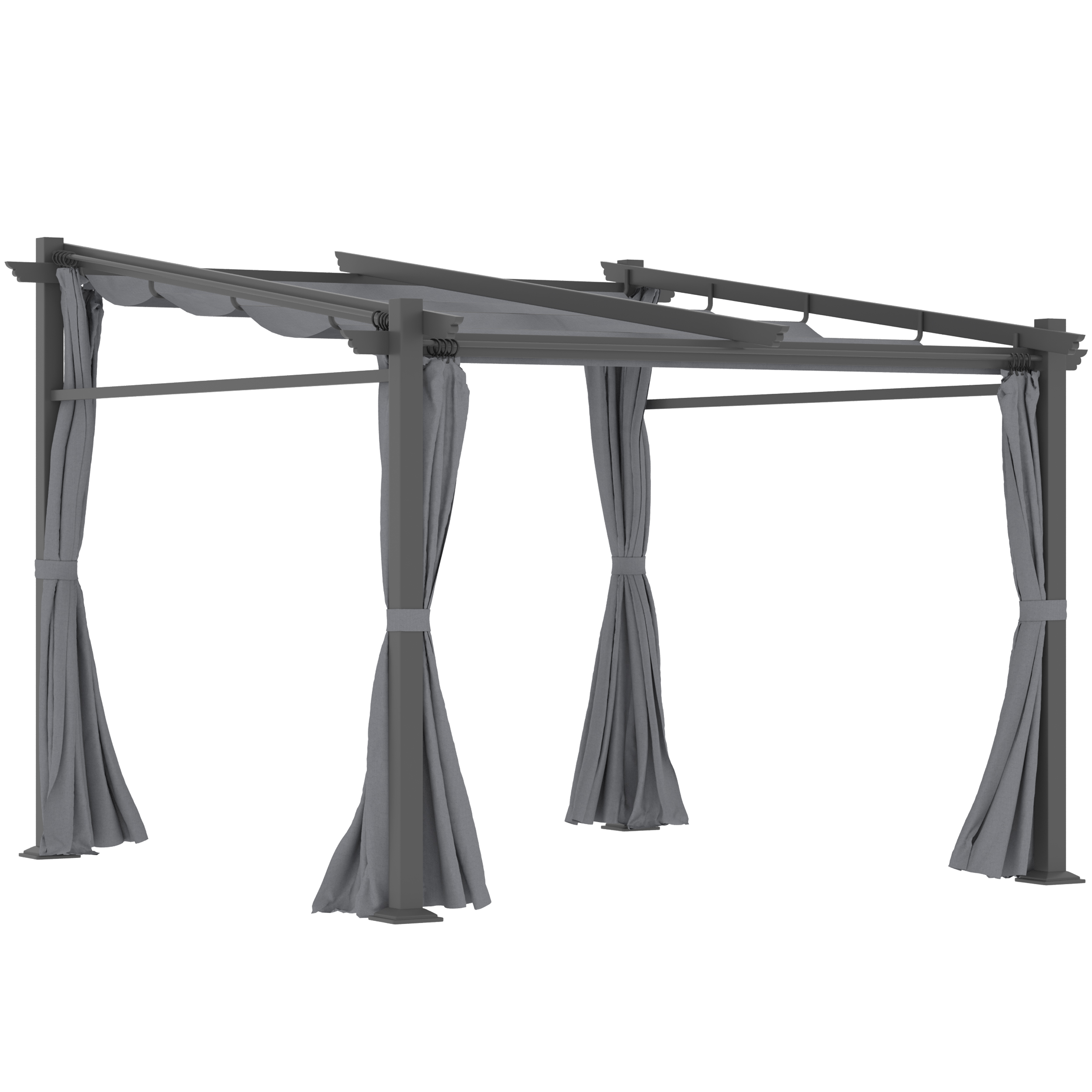 Outsunny Pergola Tuinpaviljoen met Verstelbare Zonnekap en Zijpanelen Stabiel Metalen Frame Weerbestendige 2,97x 2,95 x 1,95-2,3 m, Grijs | Aosom.nl