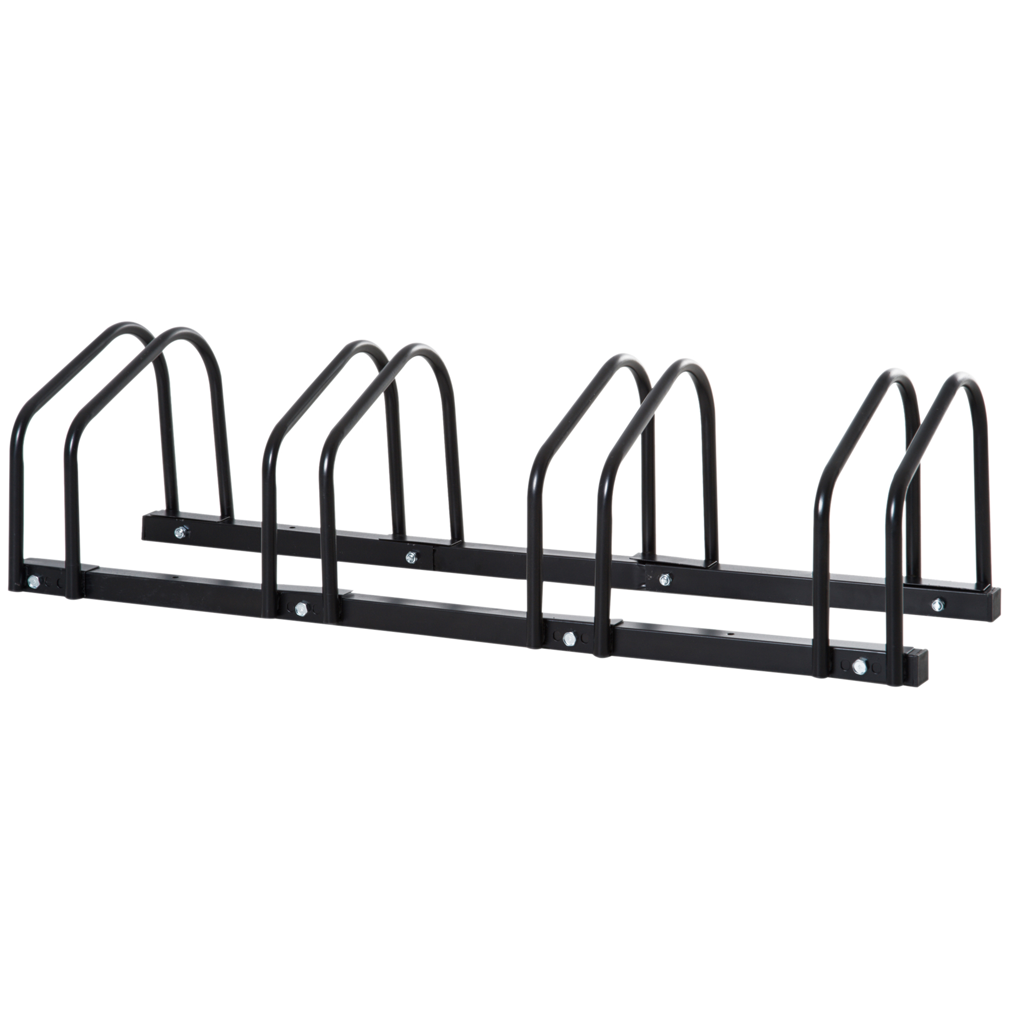 HOMCOM Fietsenstandaard Voor 4 Fietsen Weerbestendig Wand Of Vloermontage Staal 110x33x27 cm Bandbreedte Tot 65 mm Ideaal Voor Gezinnen | Aosom.nl