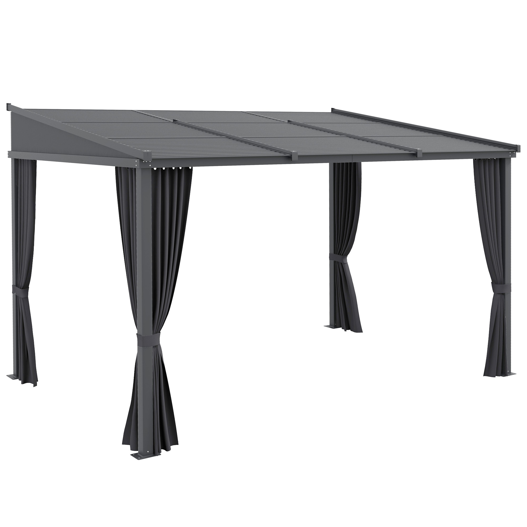 Outsunny Pergola 3,65m x 2,55m met schuifdak grijze gordijnen paviljoen outdoor tuin terras bescherming tegen zon en regen, donkergrijs | Aosom.nl